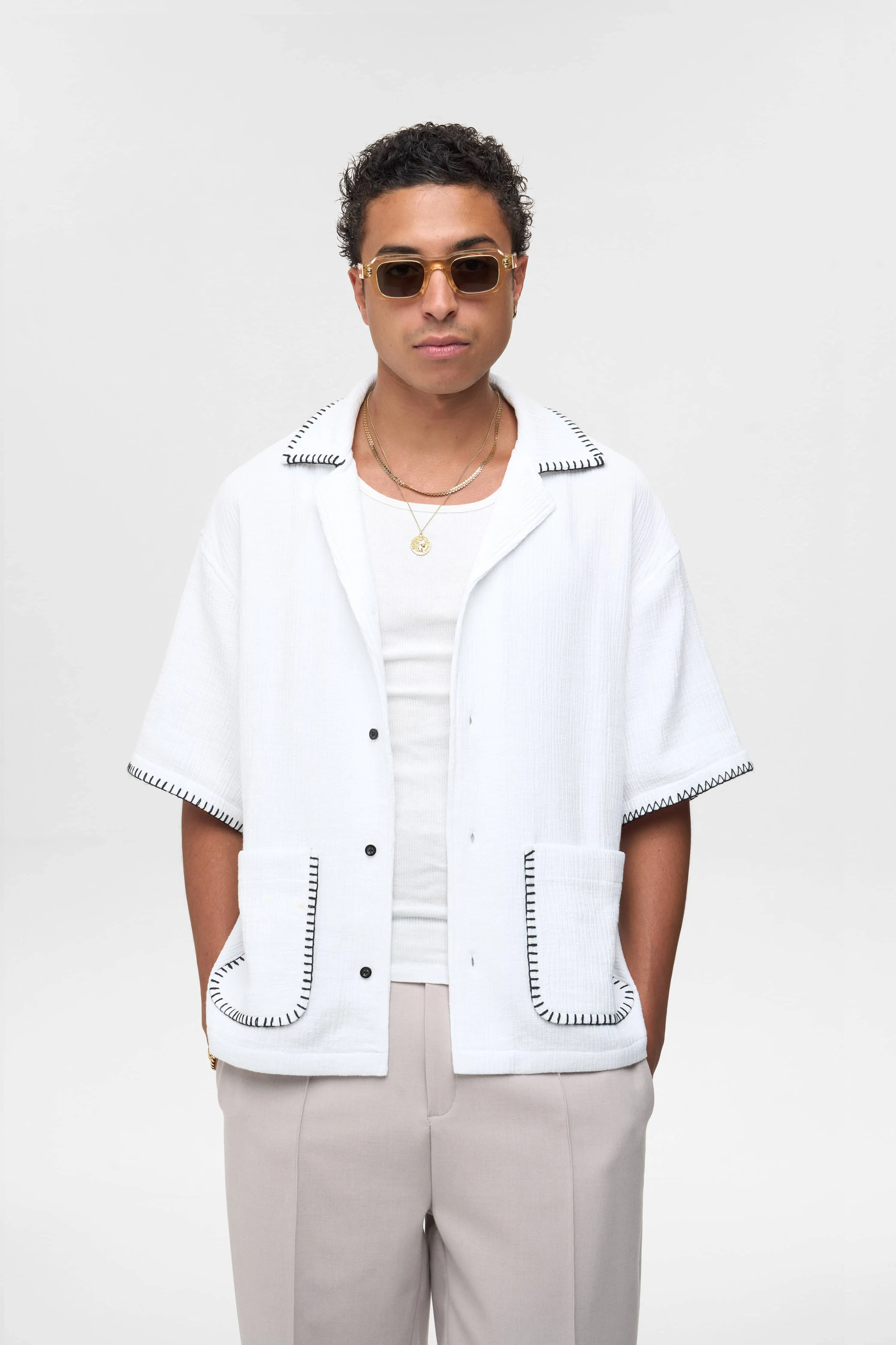 whipstitch resort shirt white/black sold by about:blank product image thumbnail 4