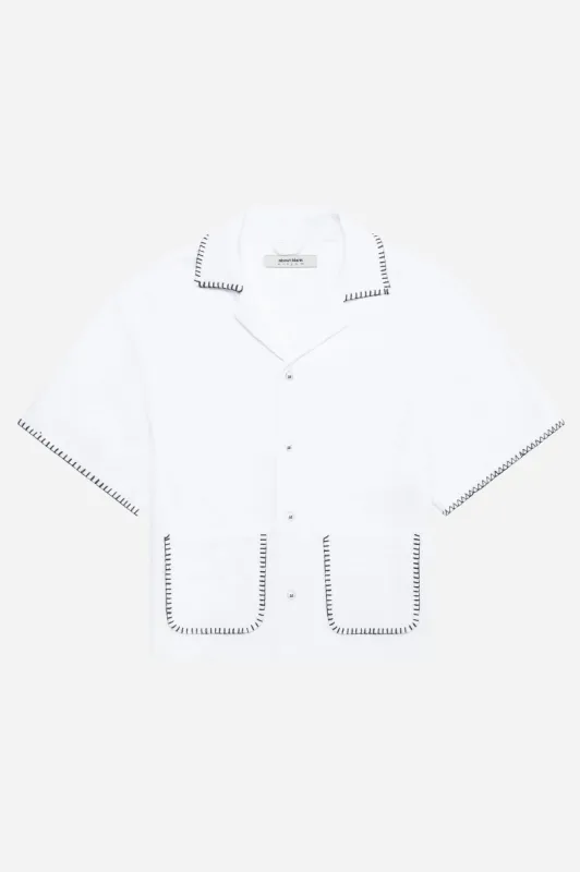 whipstitch resort shirt white/black sold by about:blank