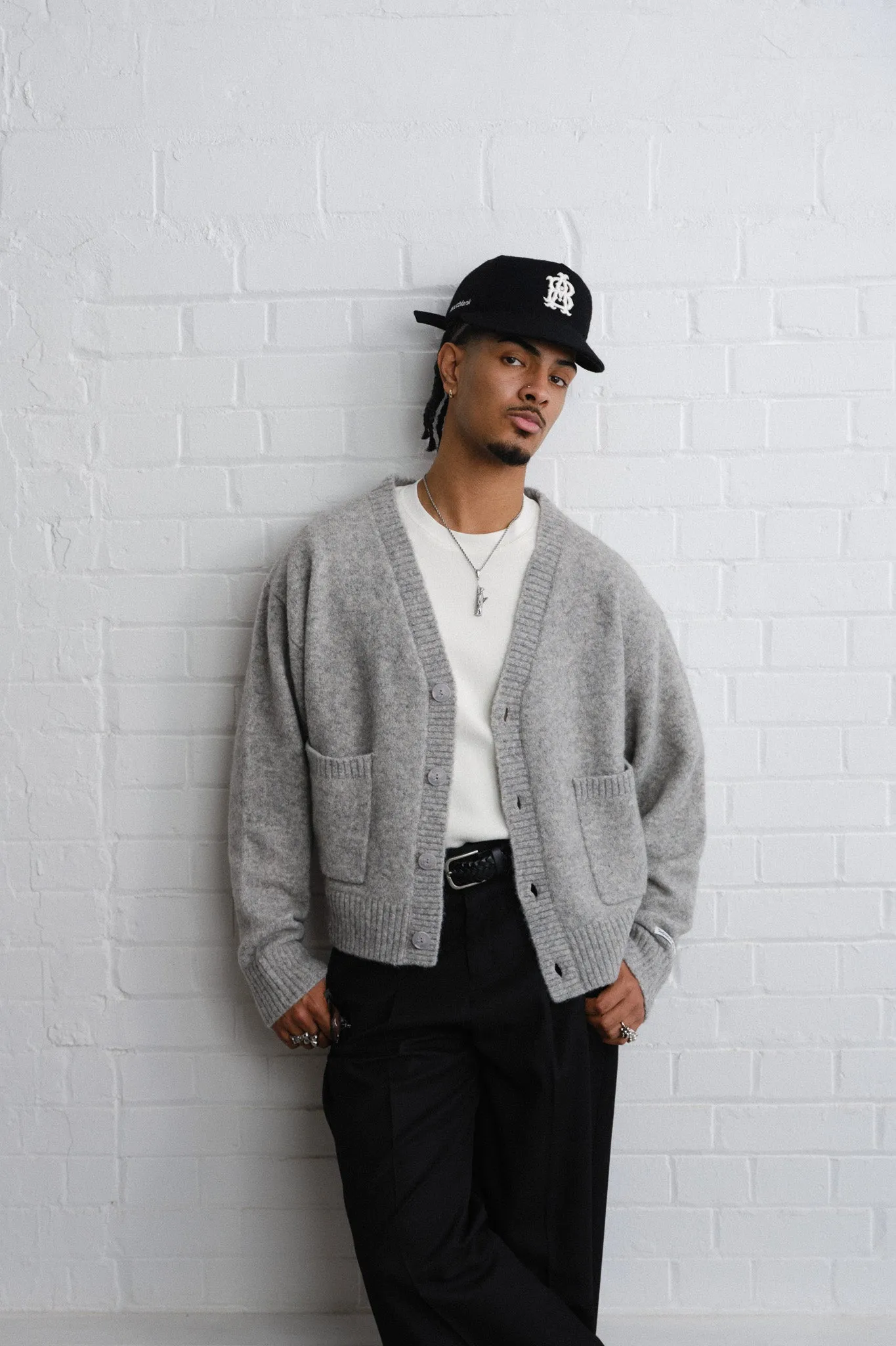mohair knitted cardigan grey/ecru sold by about:blank product image thumbnail 2