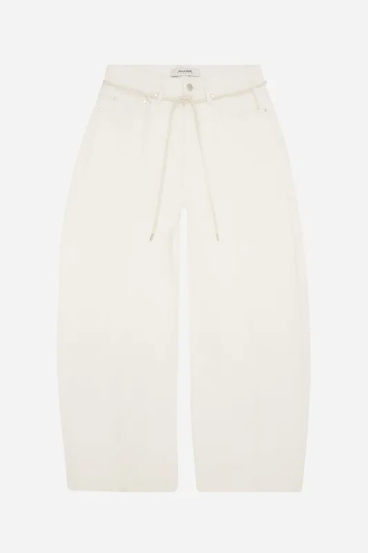 wide leg felled denim ecru sold by about:blank