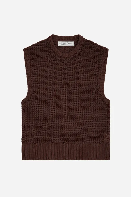 moss stitch knitted vest brown sold by about:blank