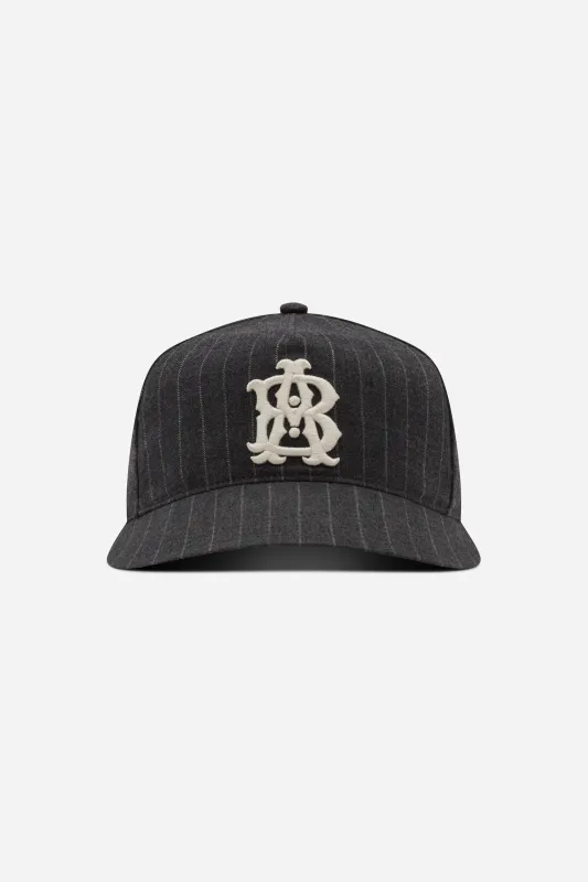 monogram pinstripe cap charcoal/white sold by about:blank