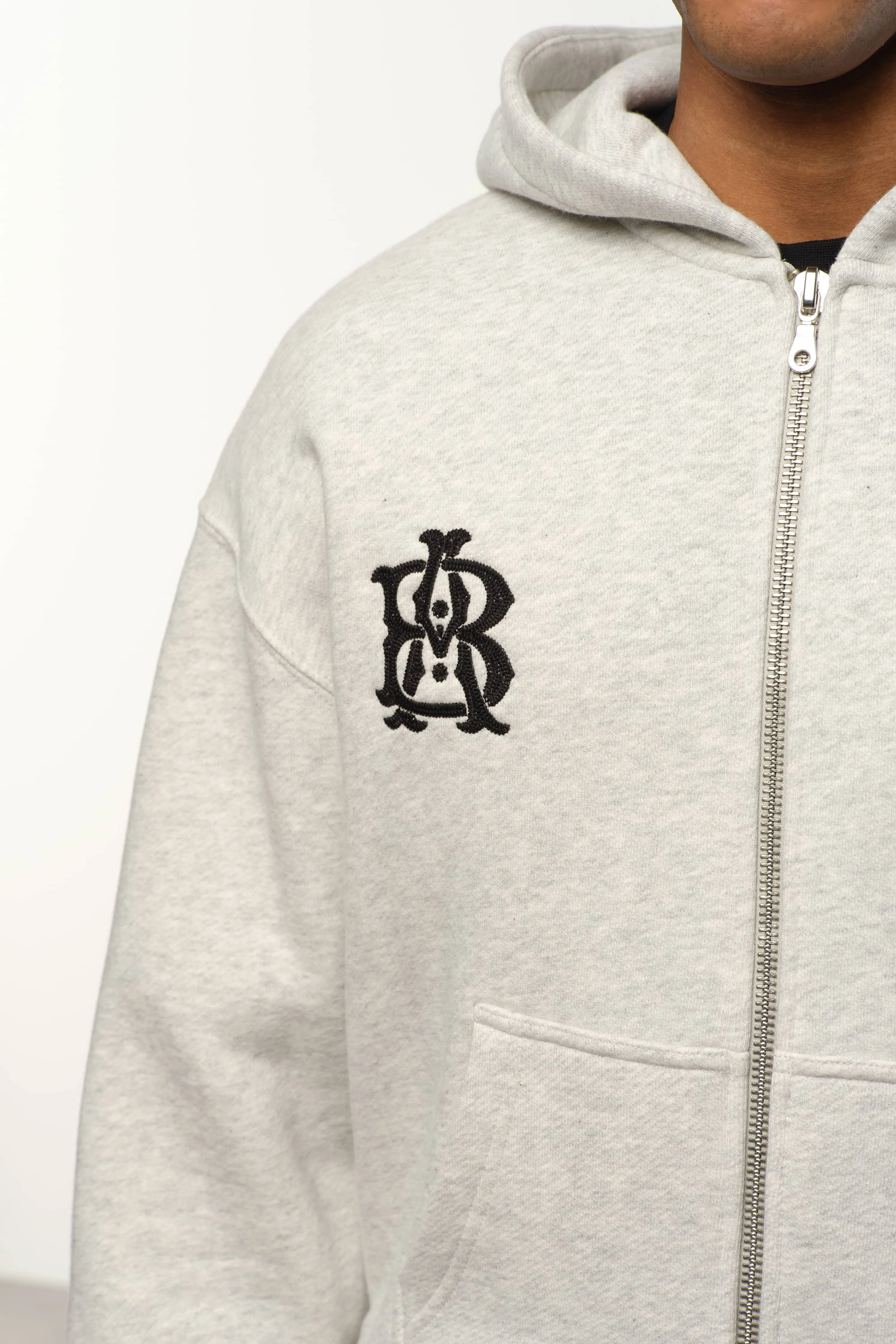 dual logo zip hoodie grey marl/black sold by about:blank product image thumbnail 5