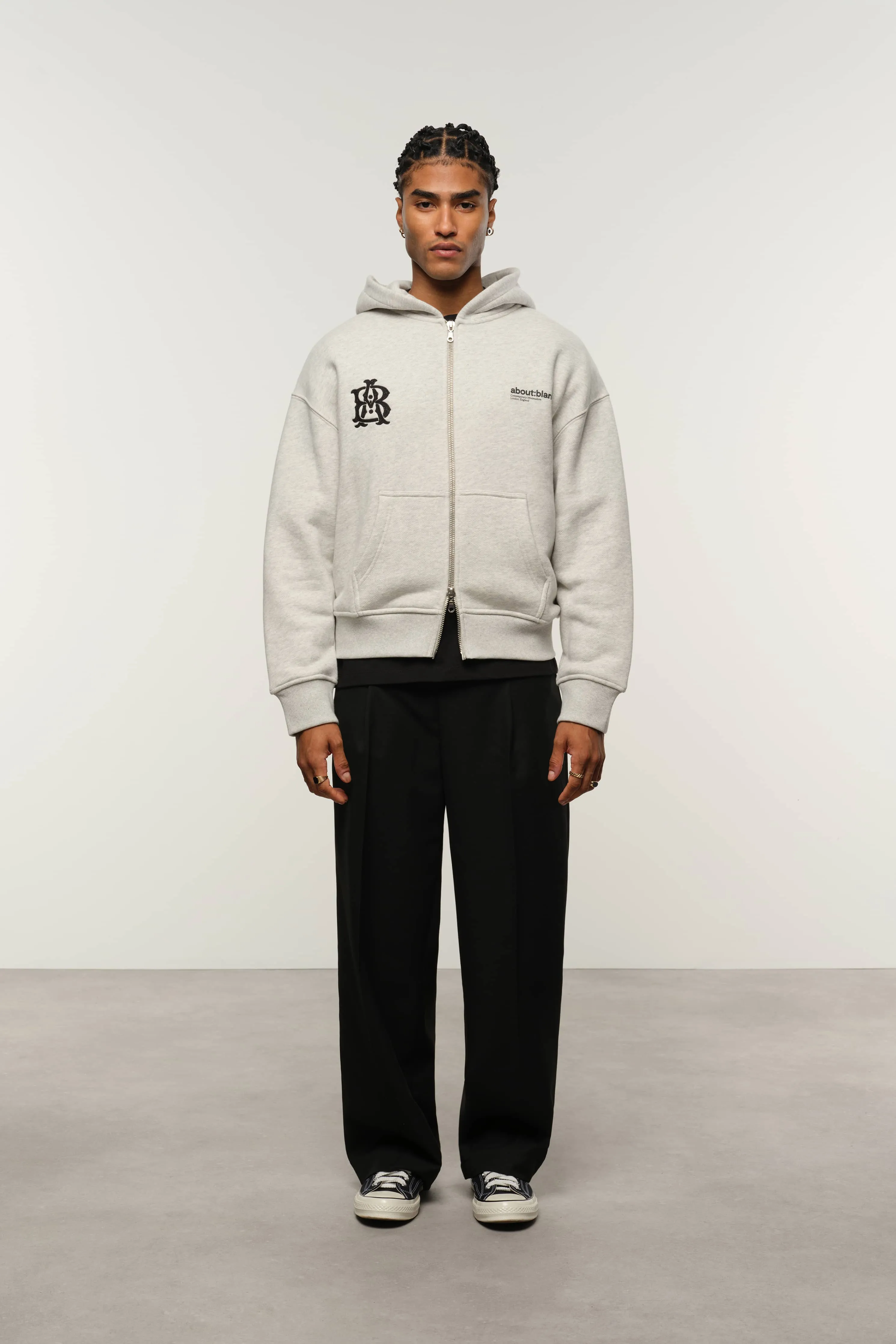 dual logo zip hoodie grey marl/black sold by about:blank product image thumbnail 2