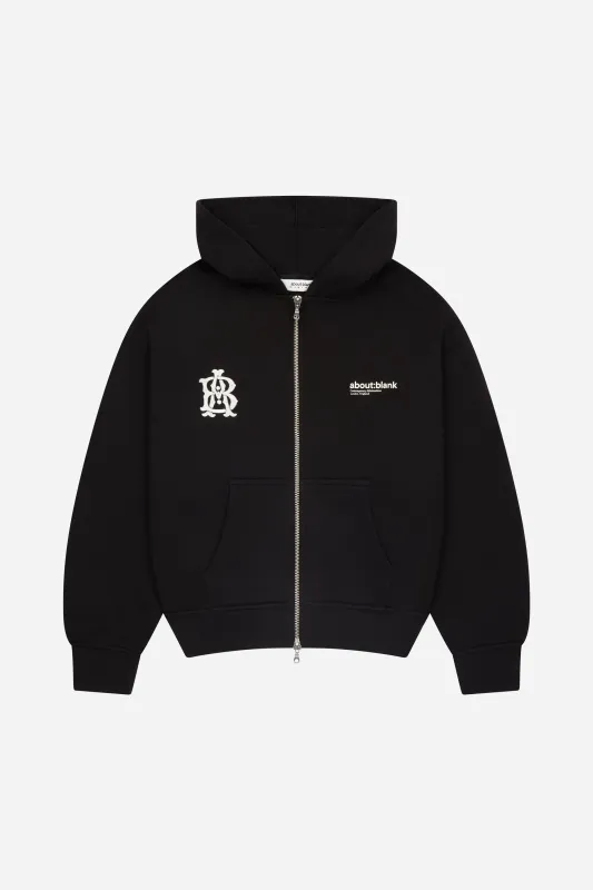 dual logo zip hoodie black/ecru sold by about:blank