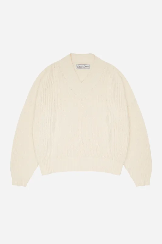 rib v-neck jumper ecru sold by about:blank