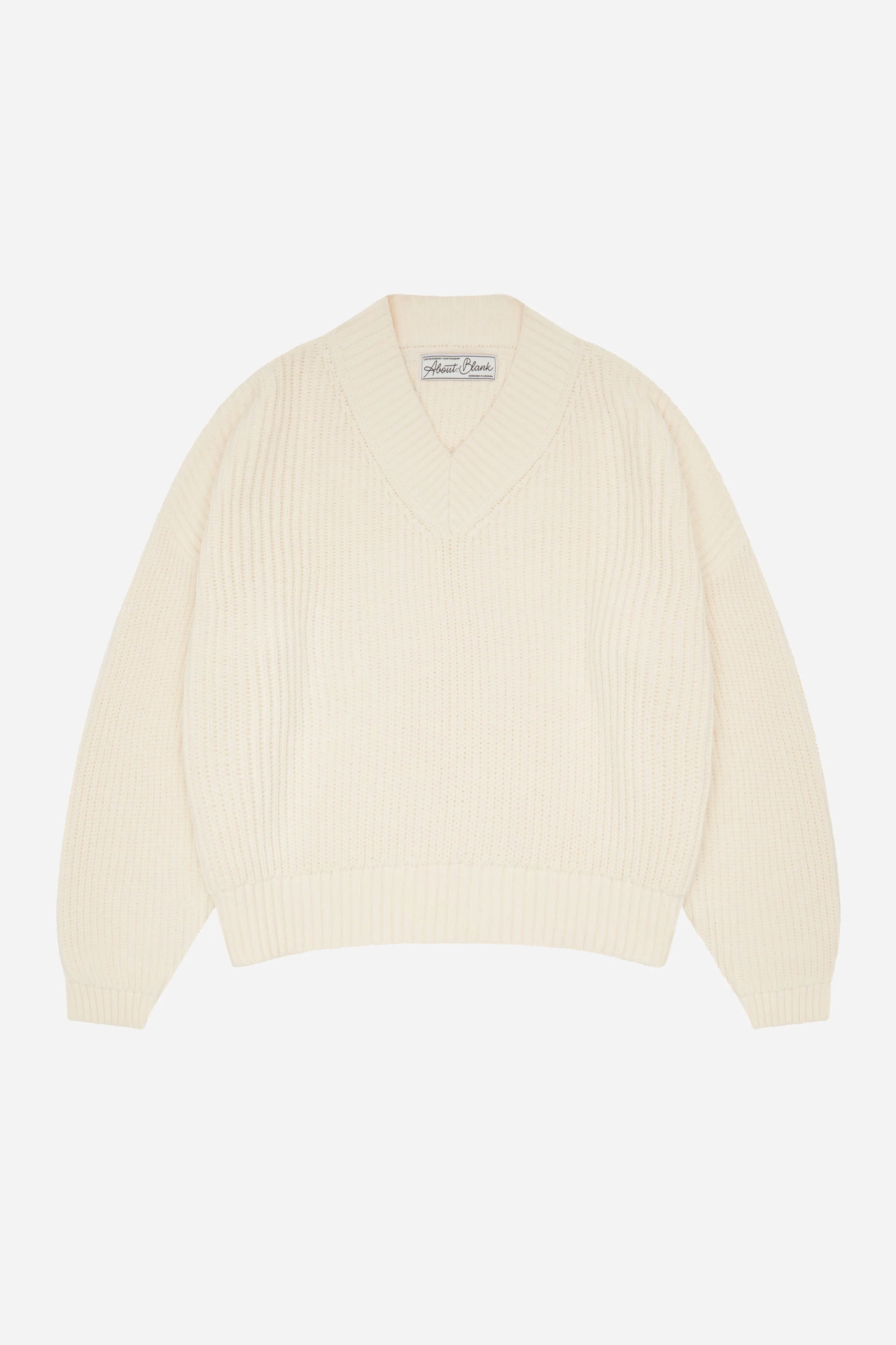 rib v-neck jumper ecru sold by about:blank