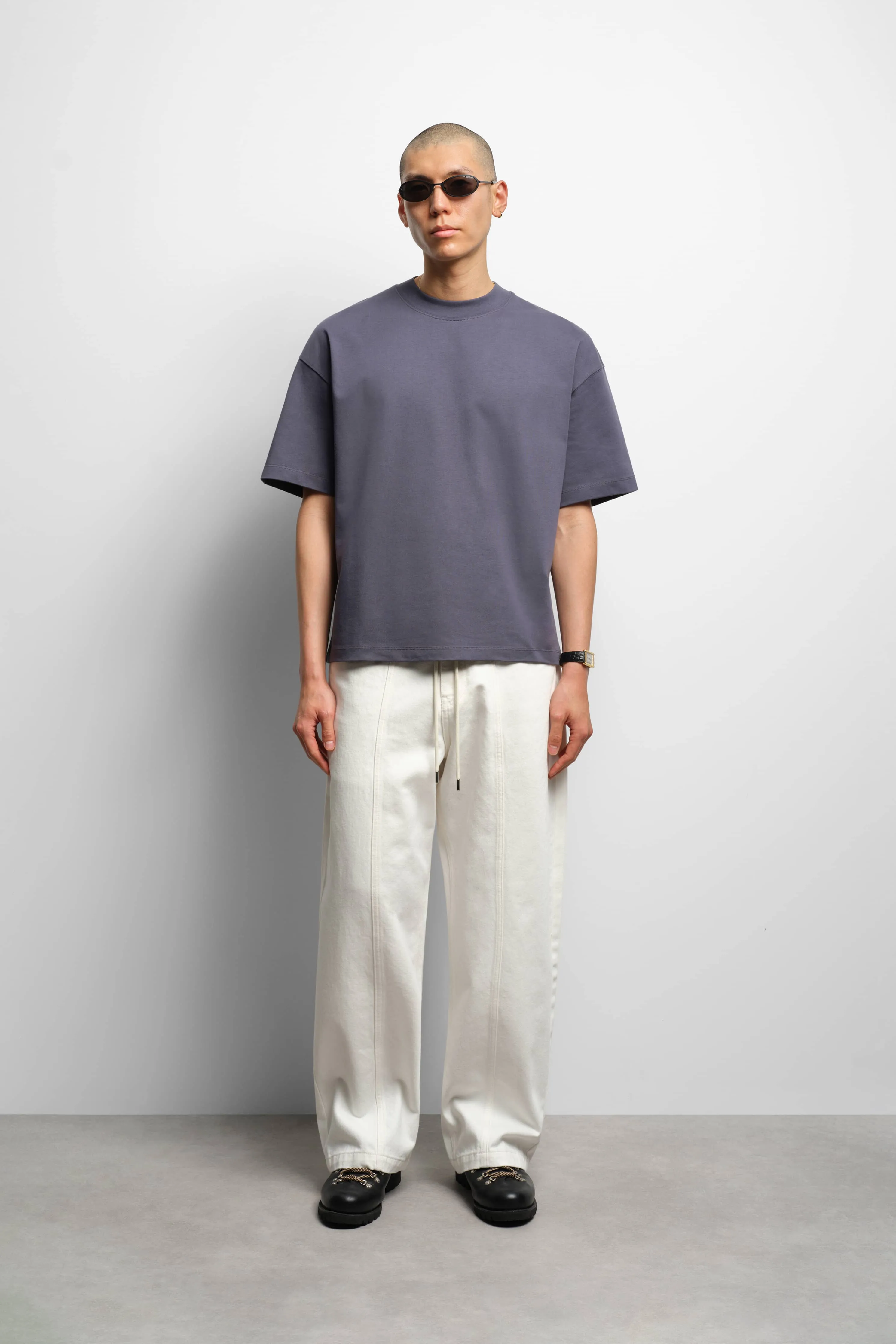 mock neck t-shirt smoke blue/ecru sold by about:blank product image thumbnail 2