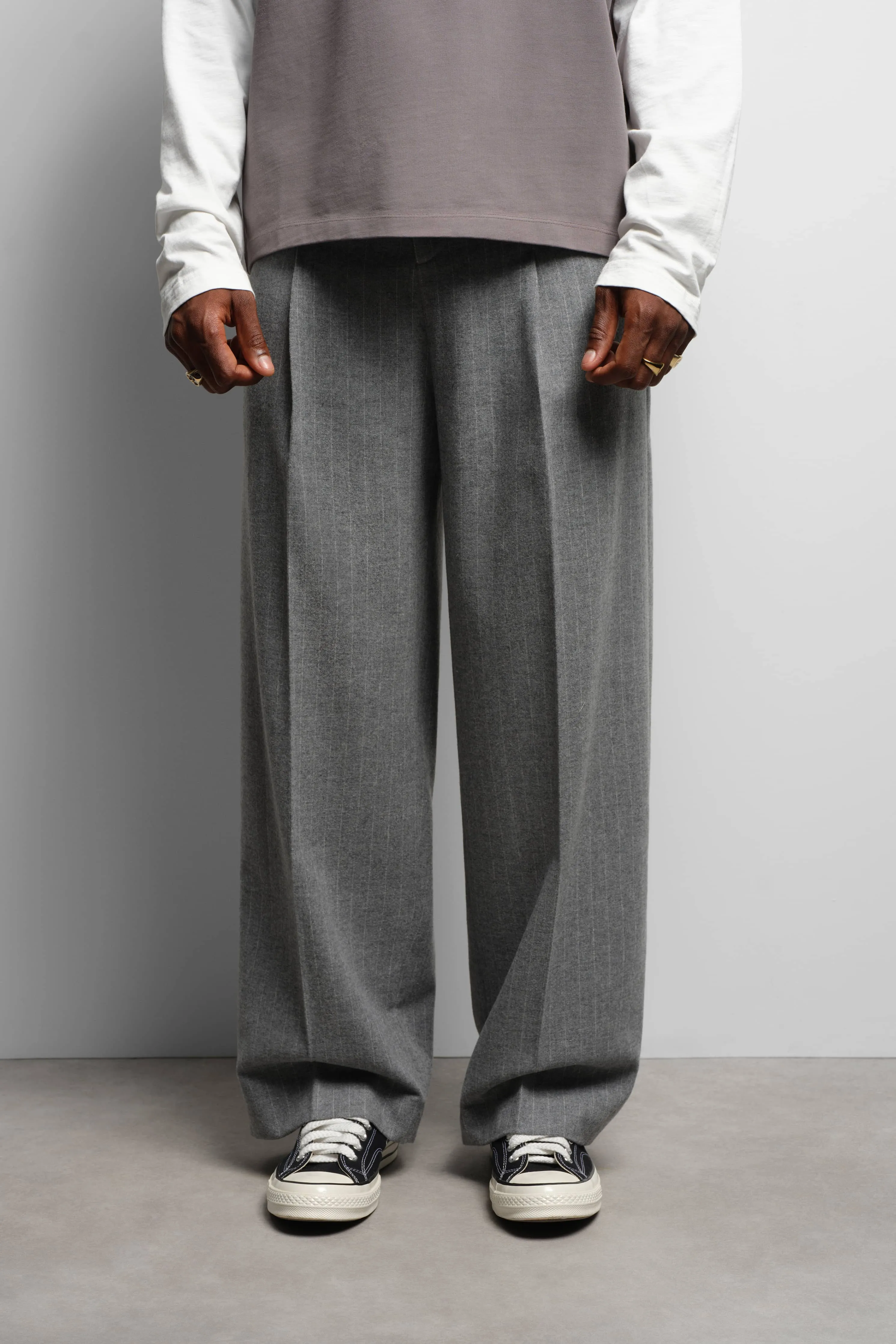 tailored wide leg trouser grey herringbone sold by about:blank product image thumbnail 4