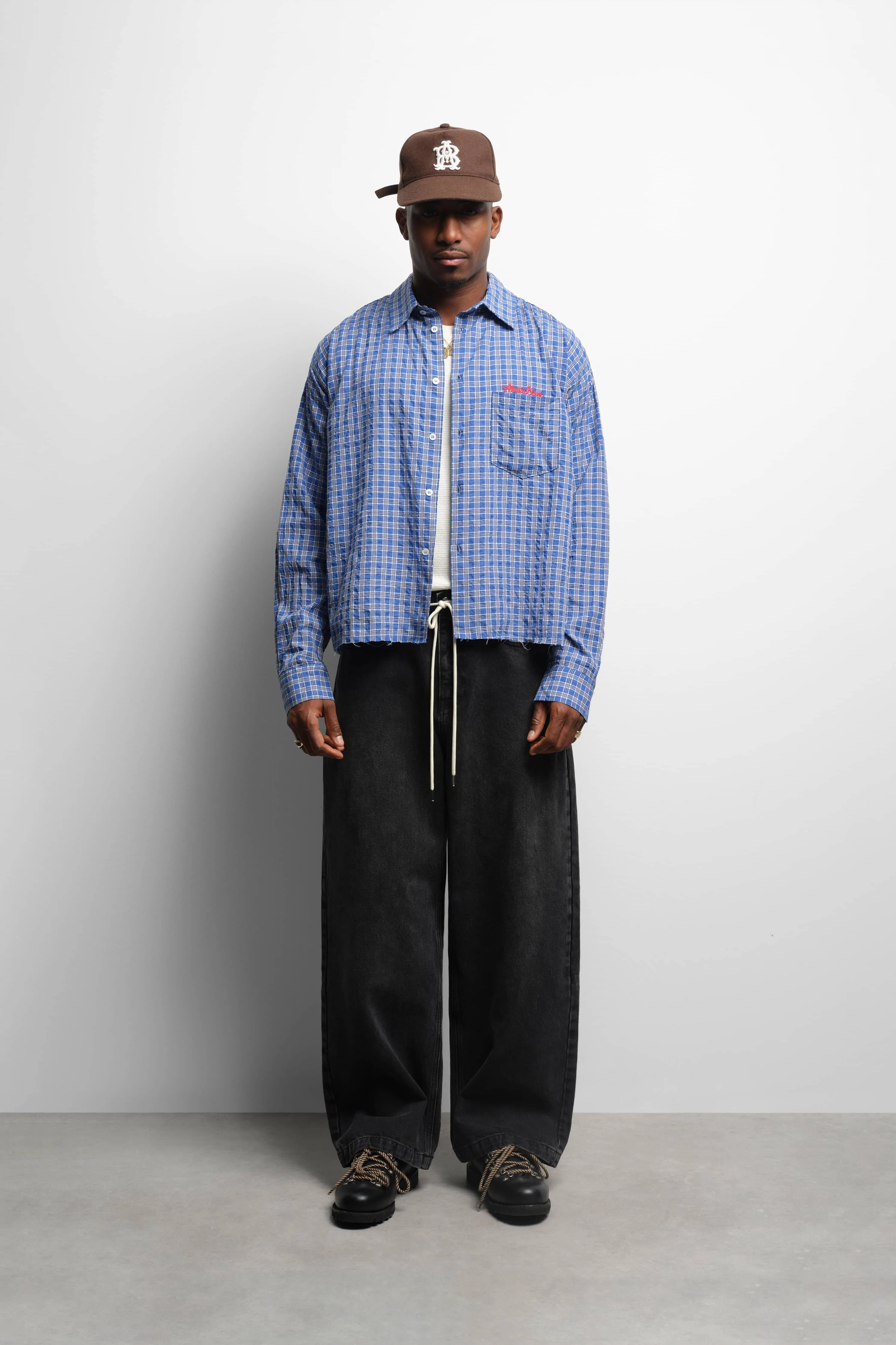 raw edge check shirt blue sold by about:blank product image thumbnail 2