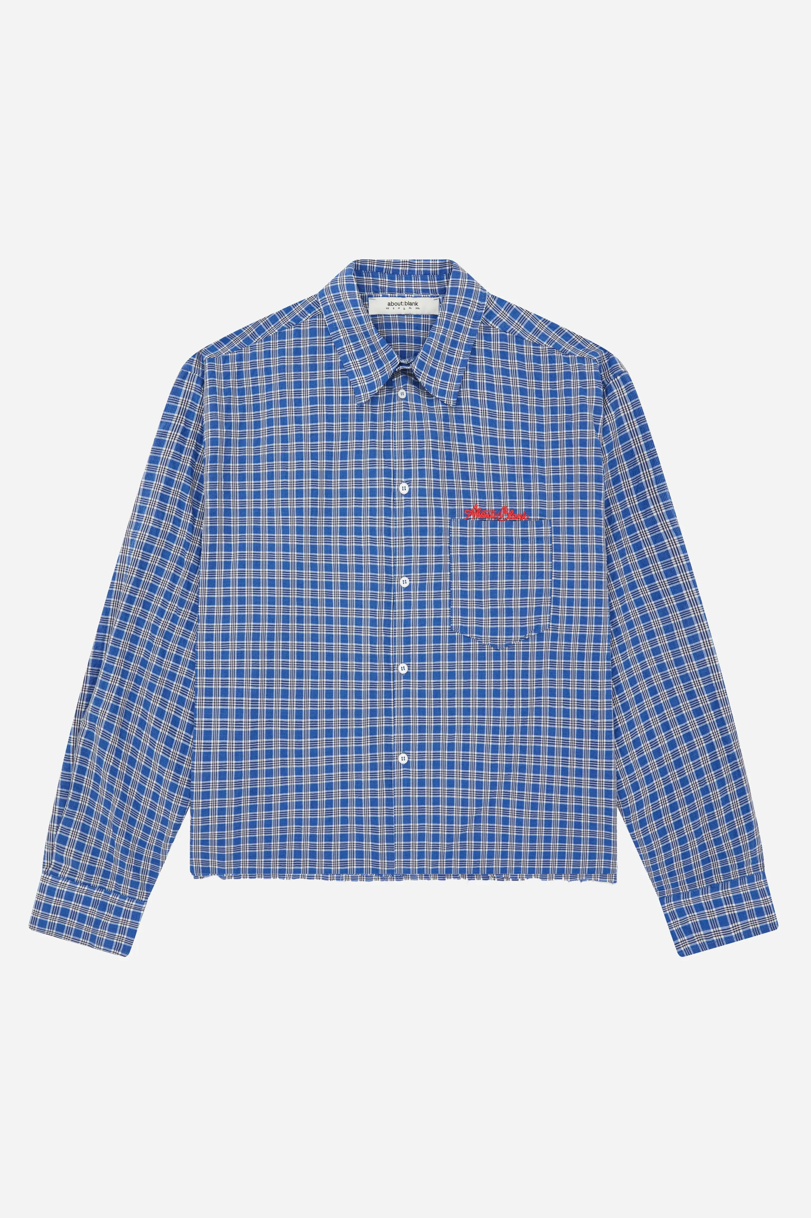 raw edge check shirt blue sold by about:blank