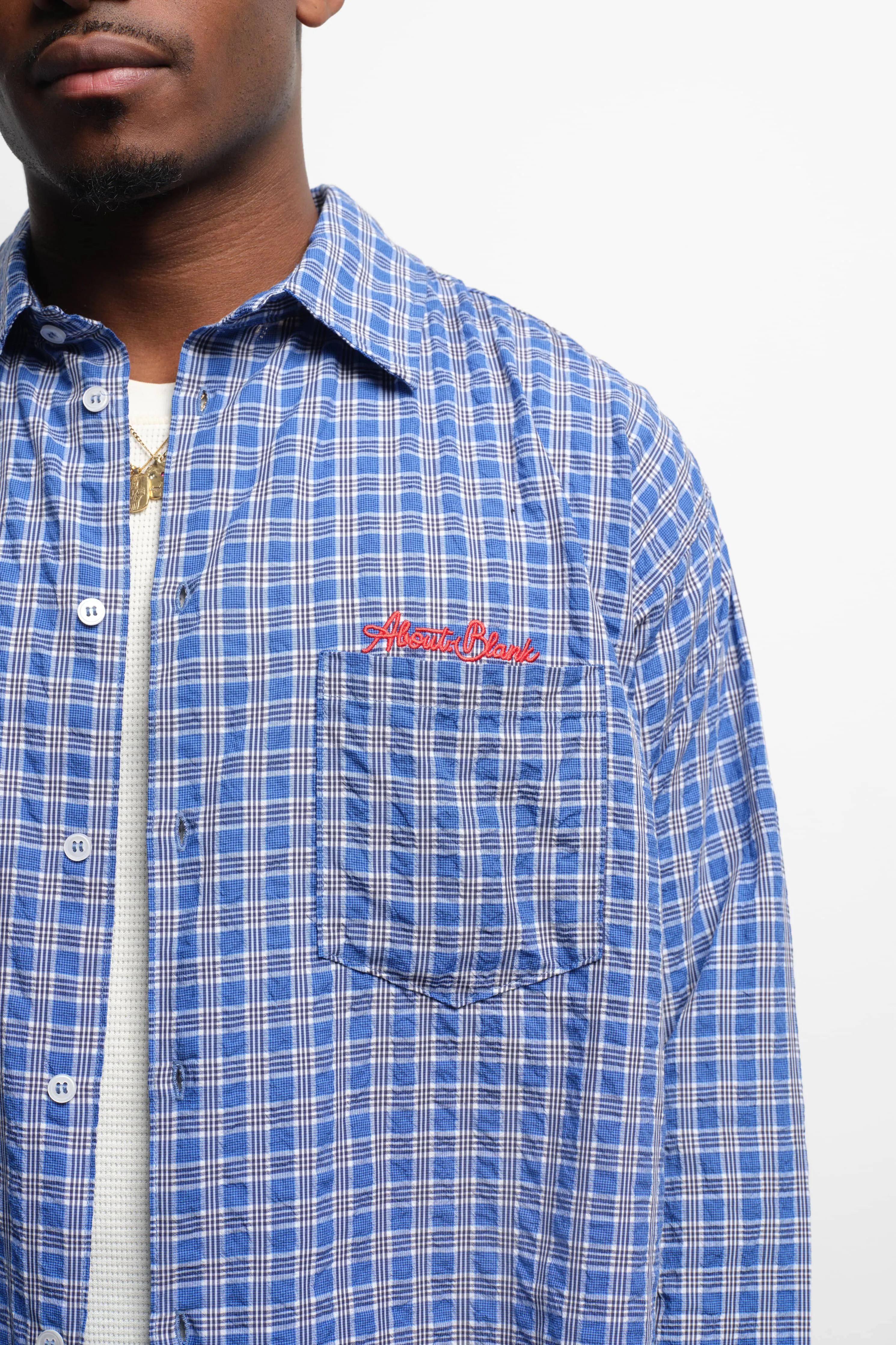 raw edge check shirt blue sold by about:blank product image thumbnail 5