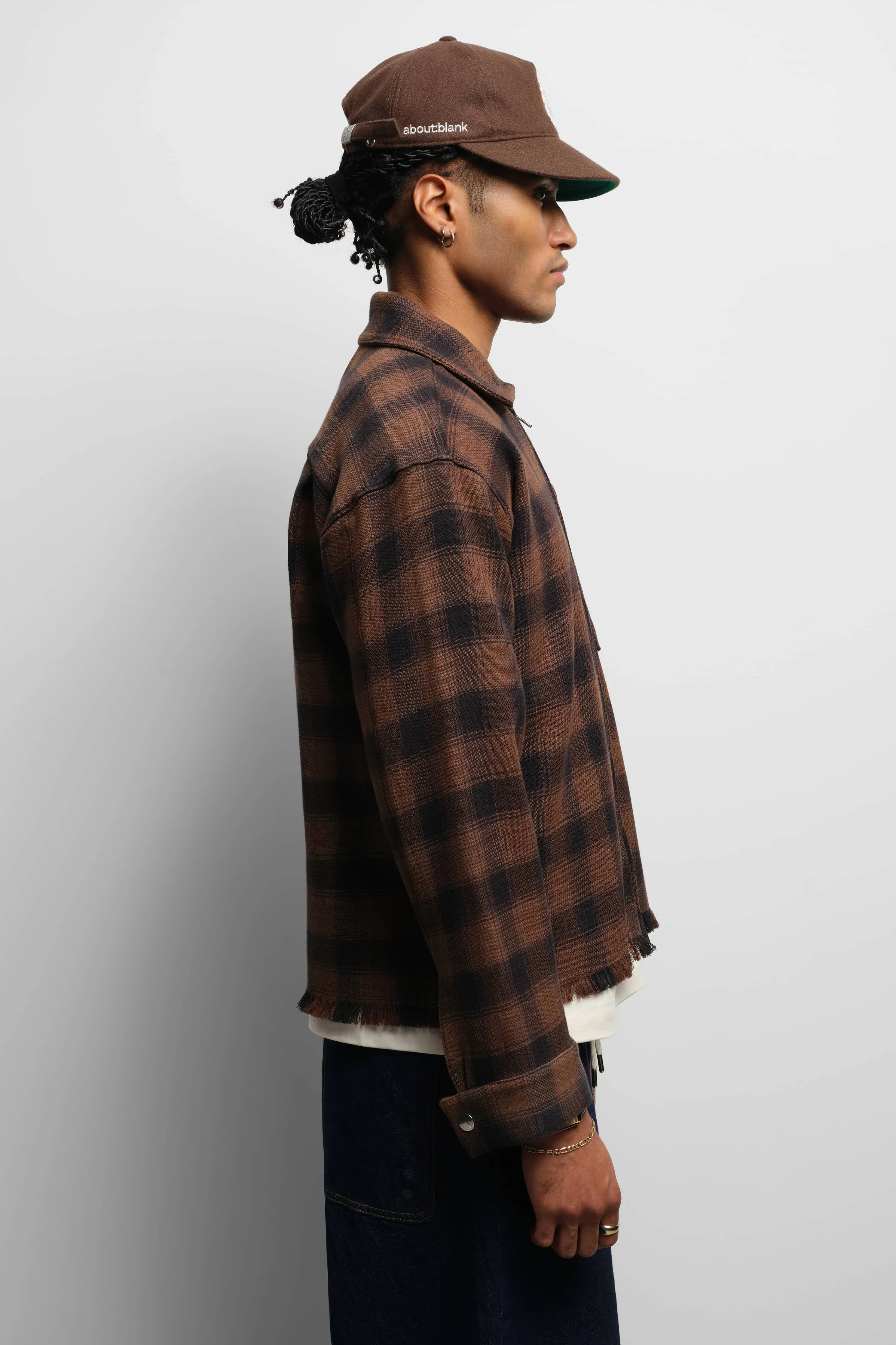 plaid zipped overshirt brown sold by about:blank product image thumbnail 5