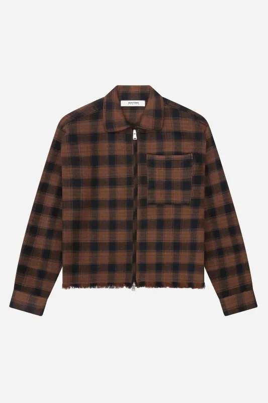 plaid zipped overshirt brown sold by about:blank