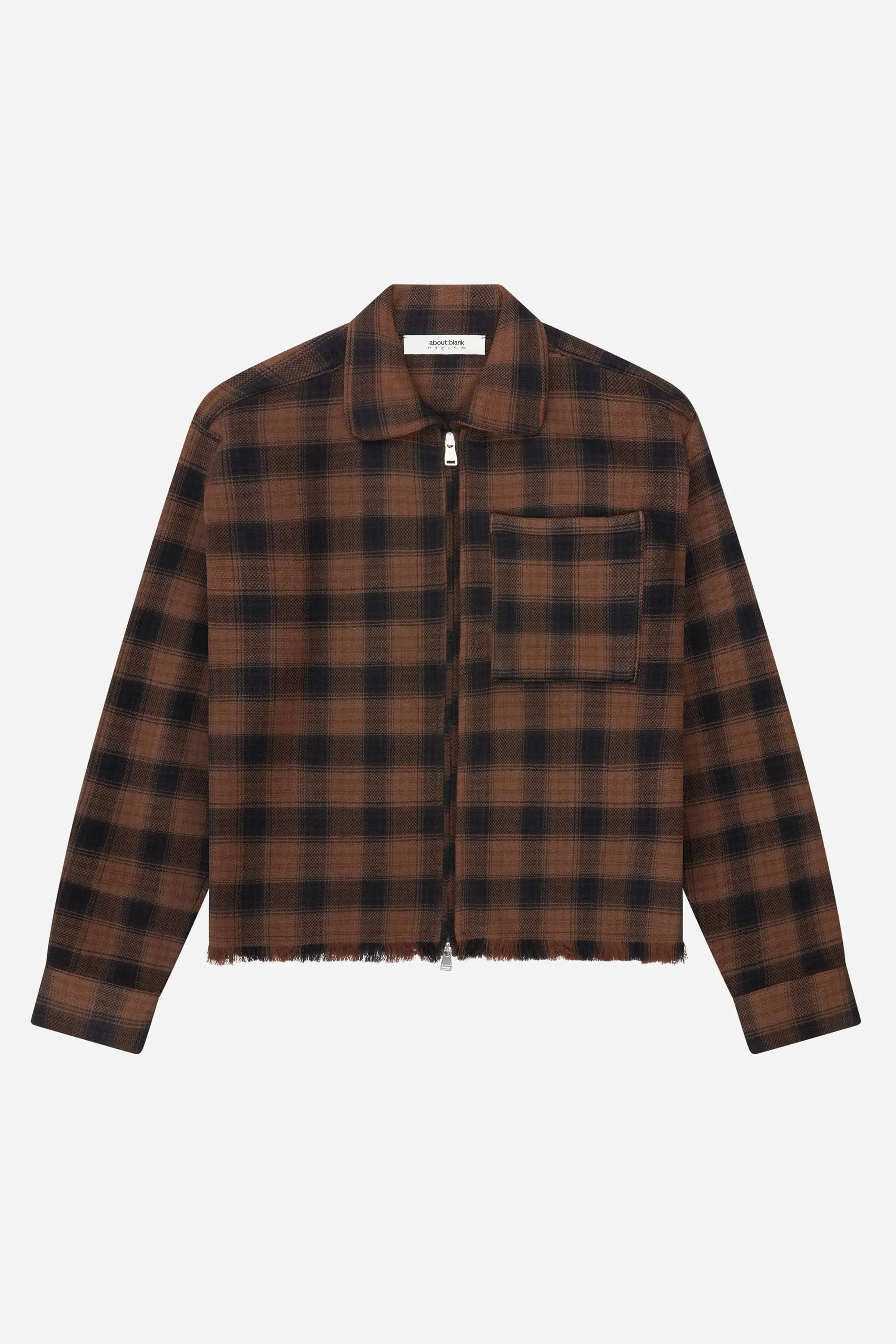 plaid zipped overshirt brown sold by about:blank
