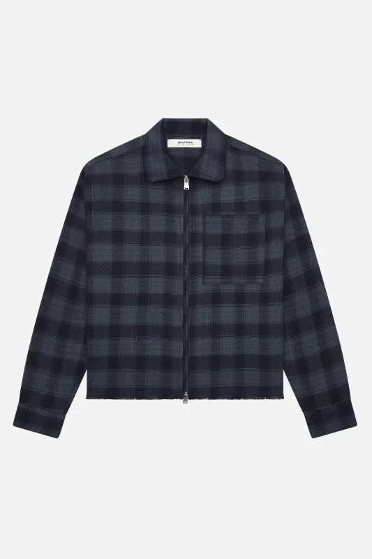 plaid zipped overshirt dark navy sold by about:blank