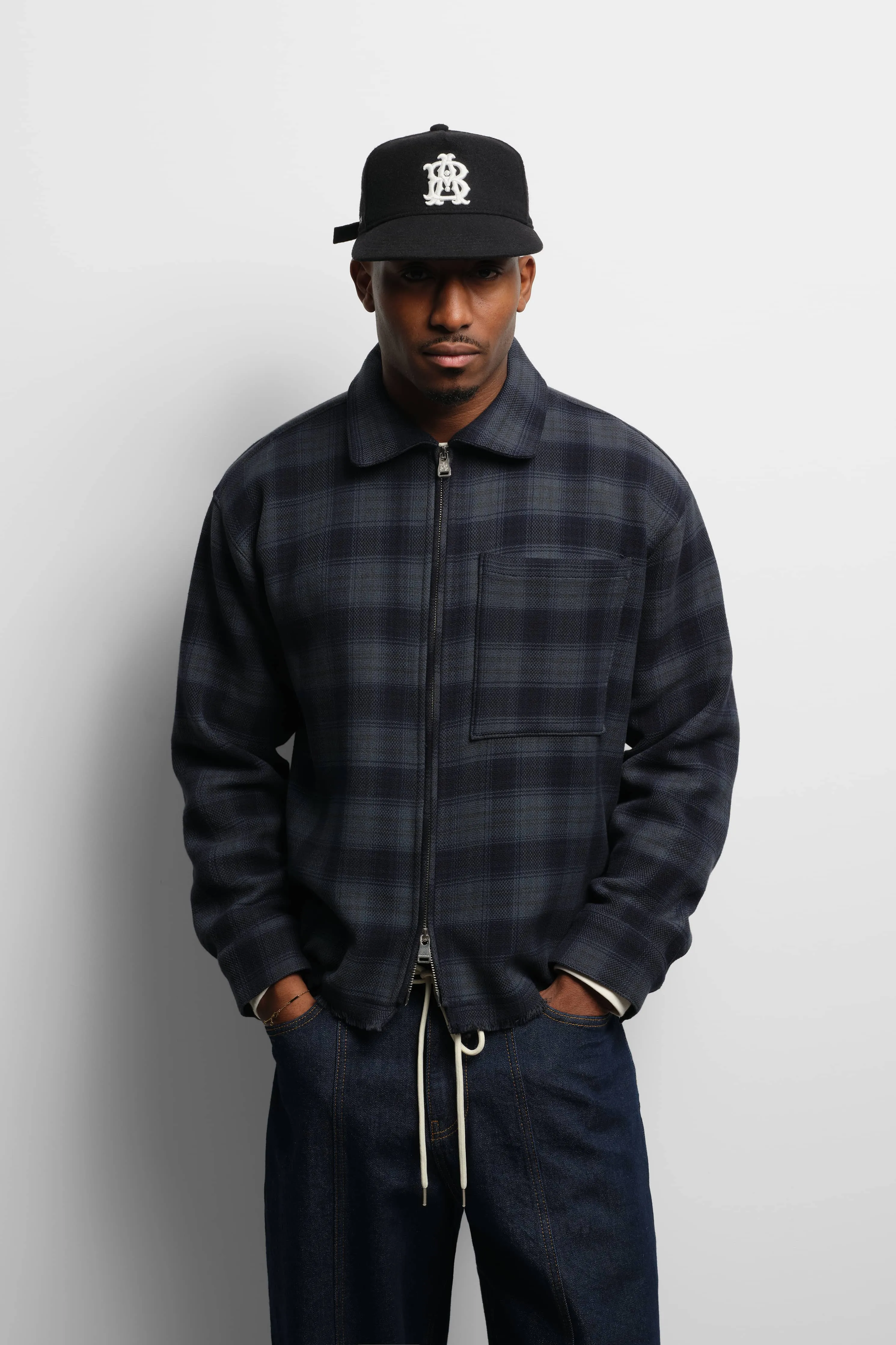plaid zipped overshirt dark navy sold by about:blank product image thumbnail 4
