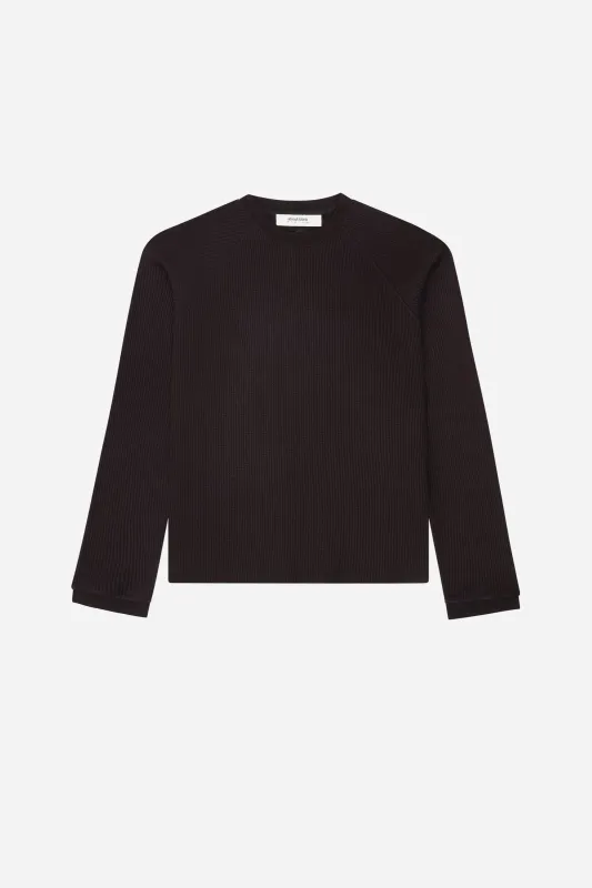 long sleeve waffle black sold by about:blank