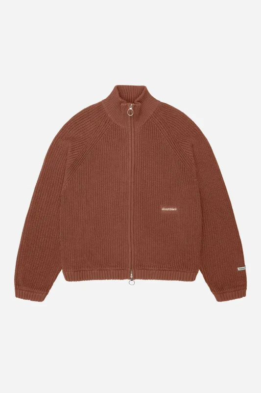 rib knit zip brown sold by about:blank