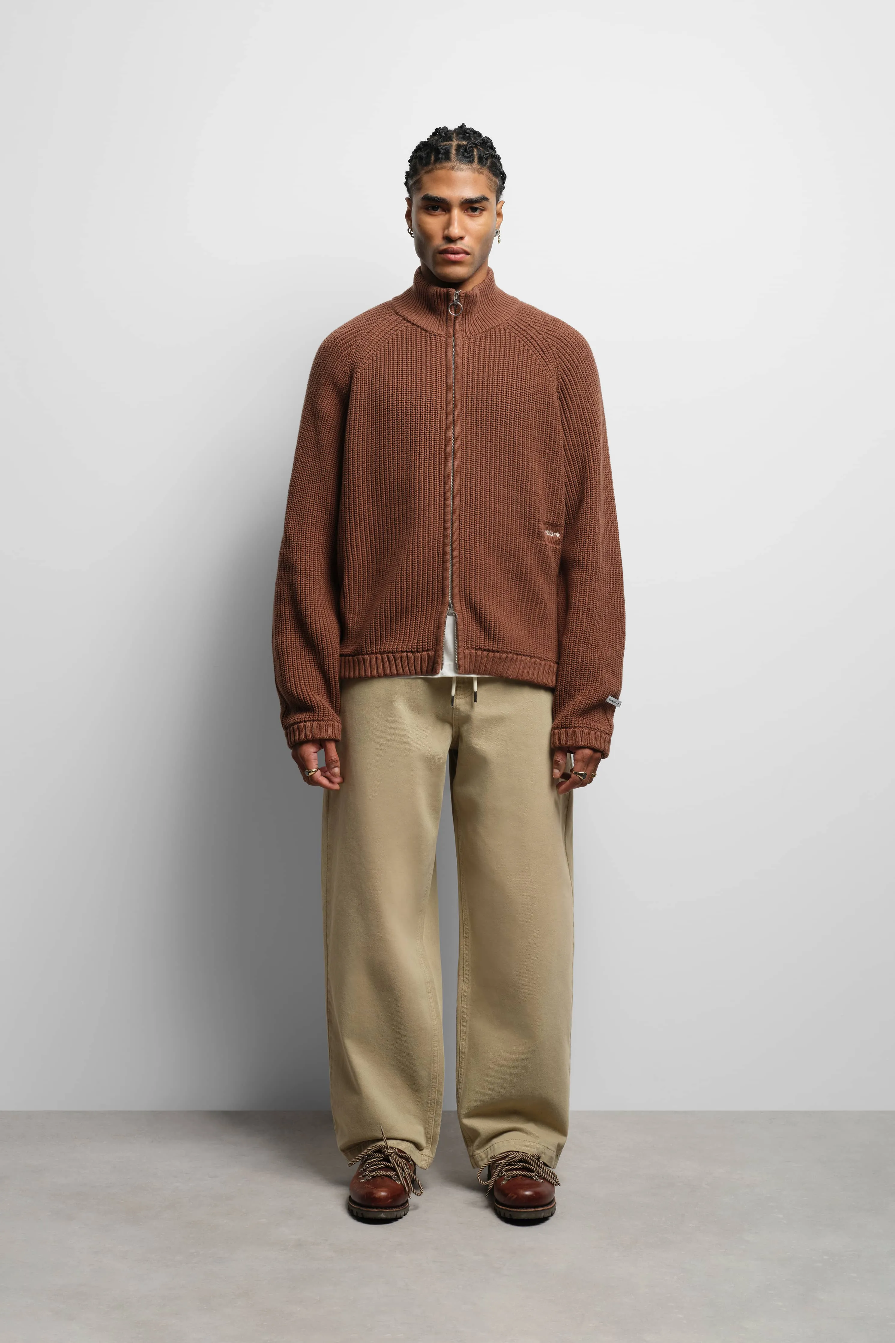 rib knit zip brown sold by about:blank product image thumbnail 2