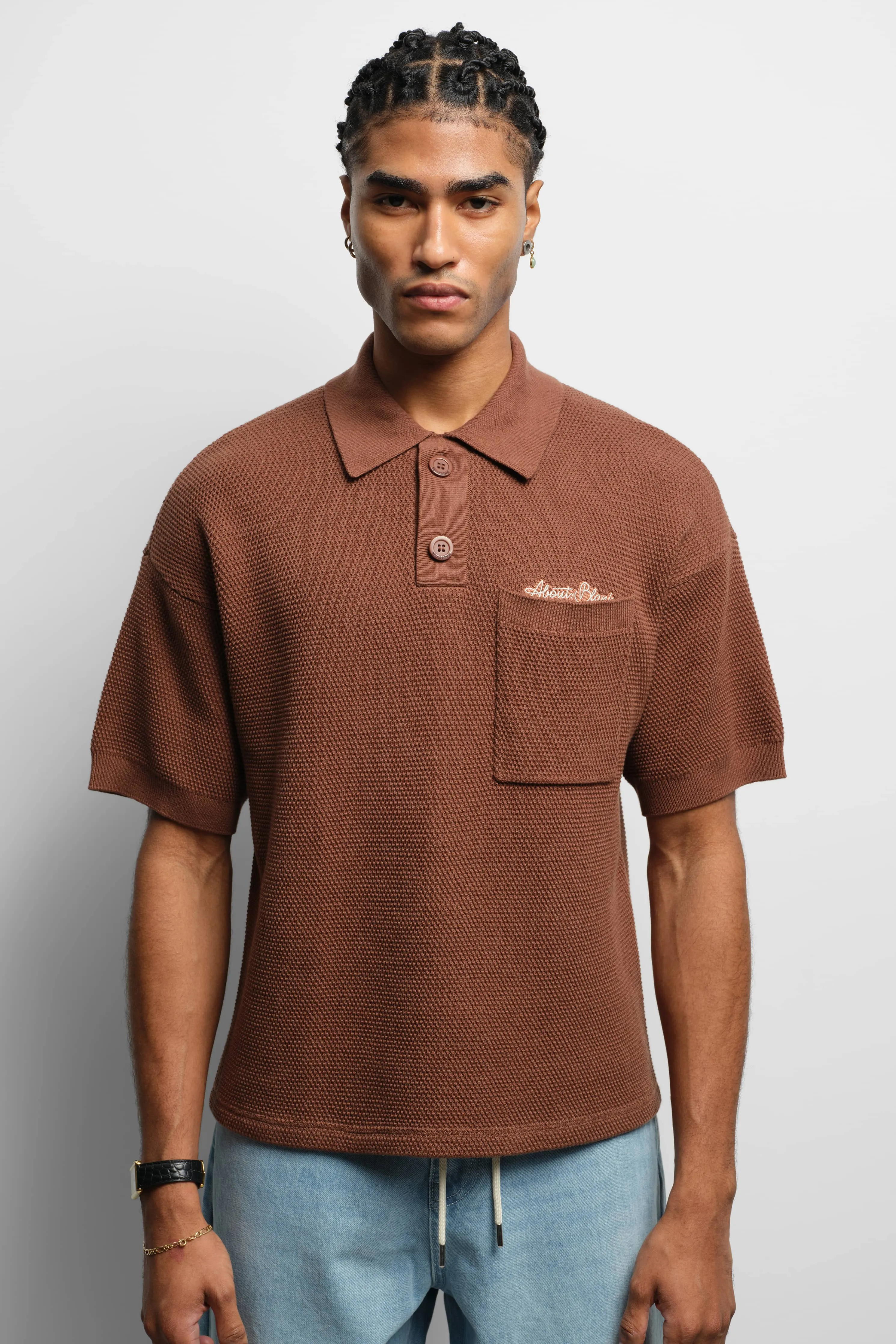 pique knitted polo brown sold by about:blank product image thumbnail 3