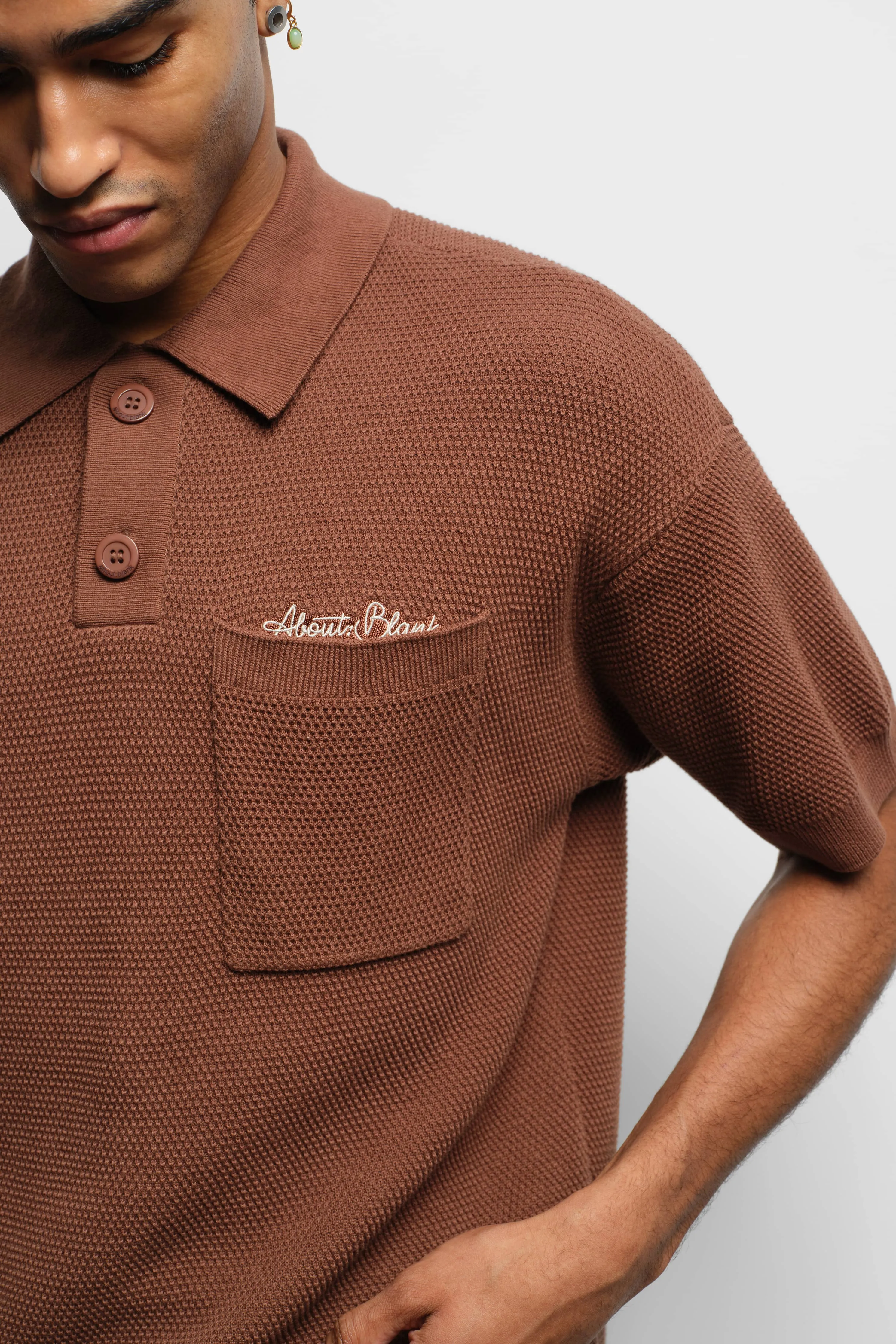 pique knitted polo brown sold by about:blank product image thumbnail 4