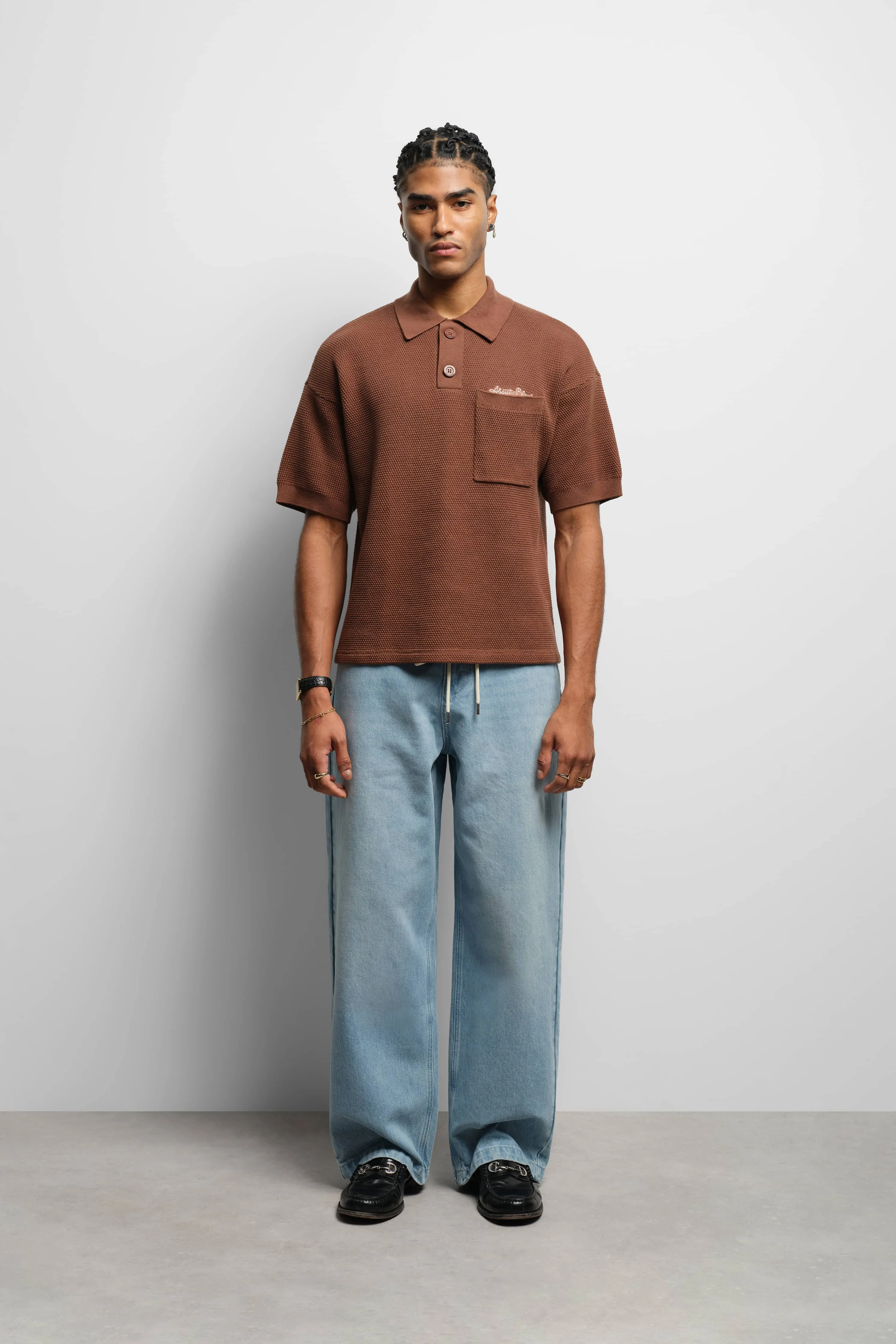 pique knitted polo brown sold by about:blank product image thumbnail 2