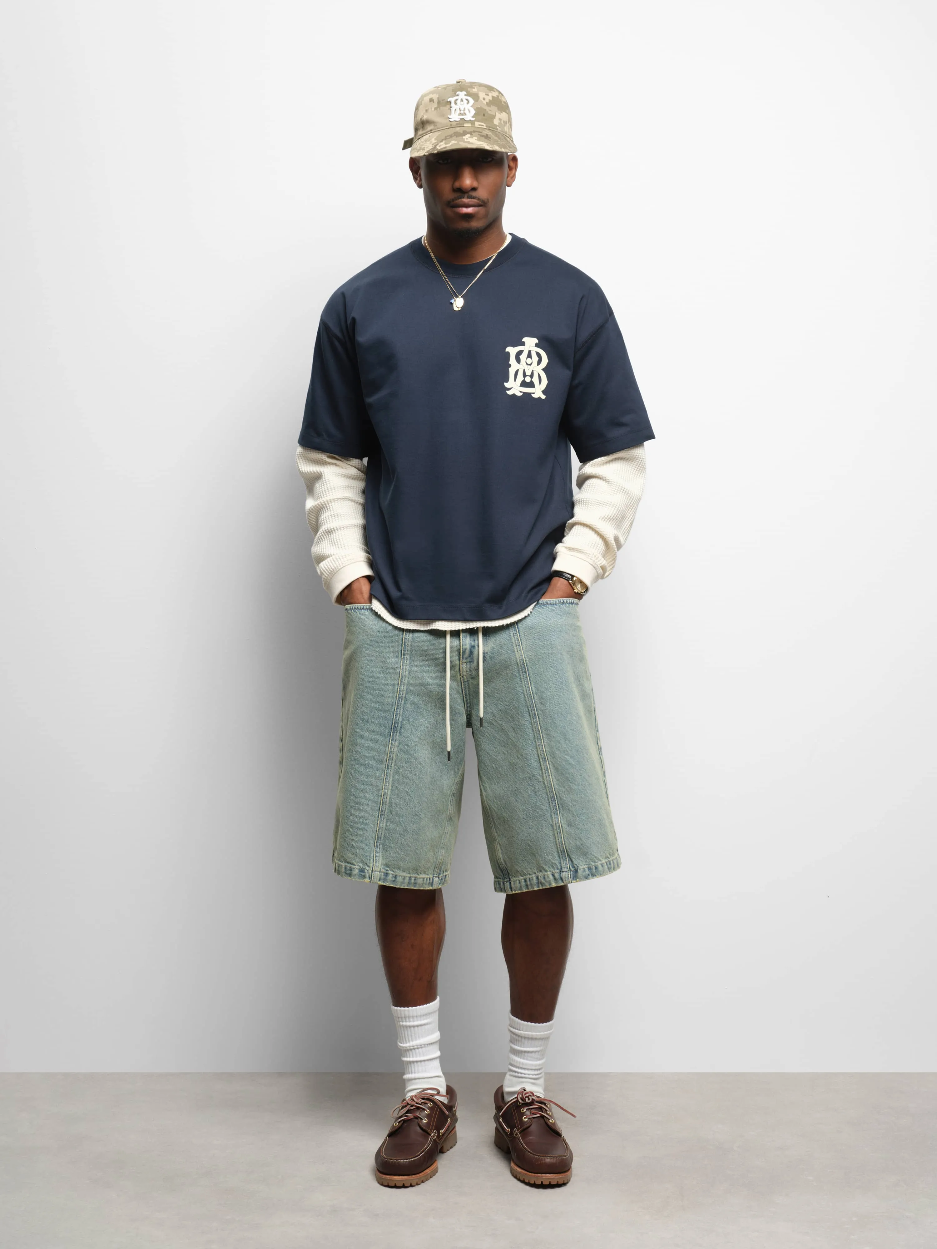 monogram t-shirt navy/ecru sold by about:blank