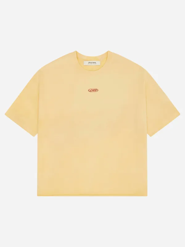 raw hem ellipse t-shirt washed yellow made by about:blank