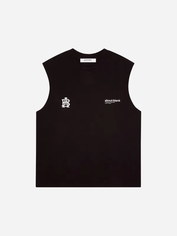 dual logo sleeveless t-shirt black made by about:blank