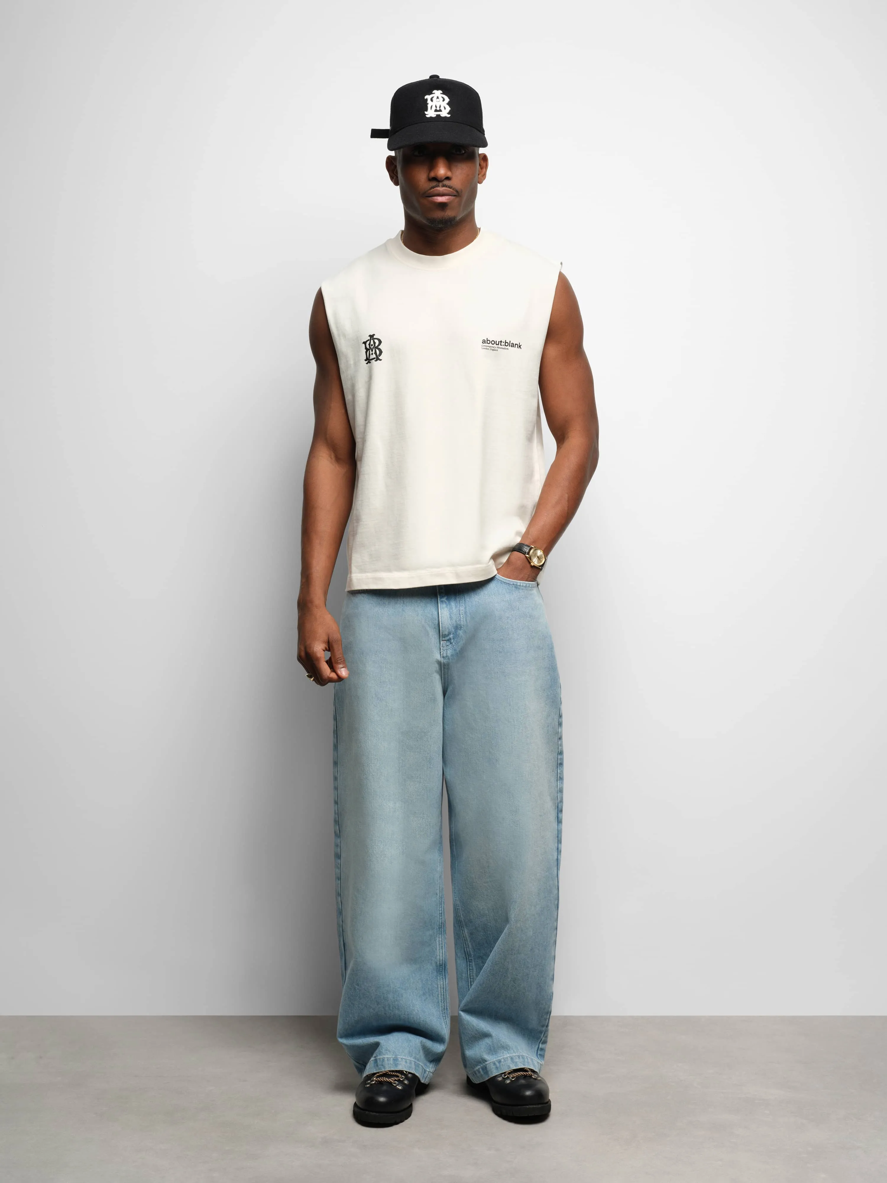 dual logo sleeveless t-shirt oat sold by about:blank product image thumbnail 2