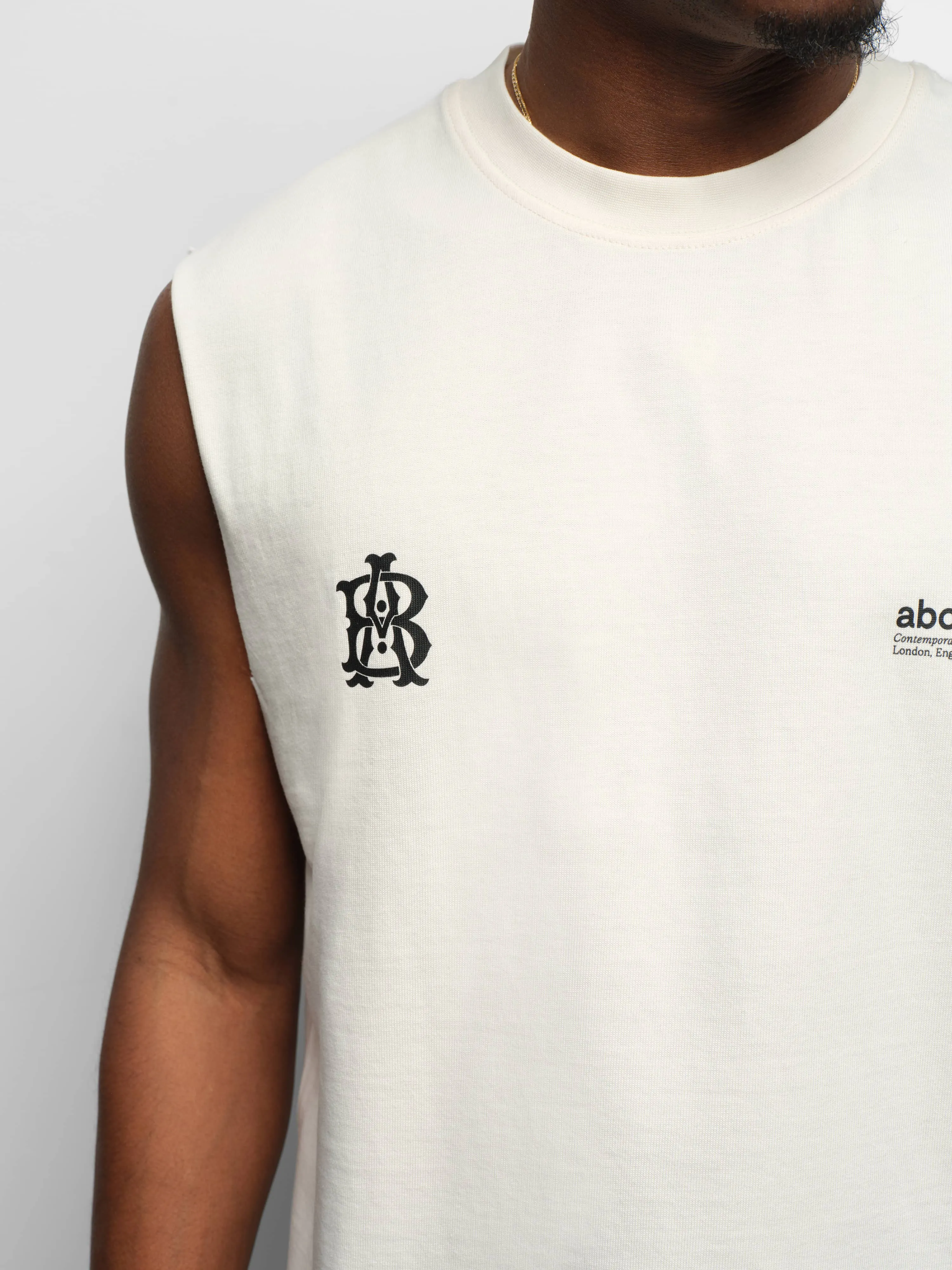 dual logo sleeveless t-shirt oat sold by about:blank product image thumbnail 4