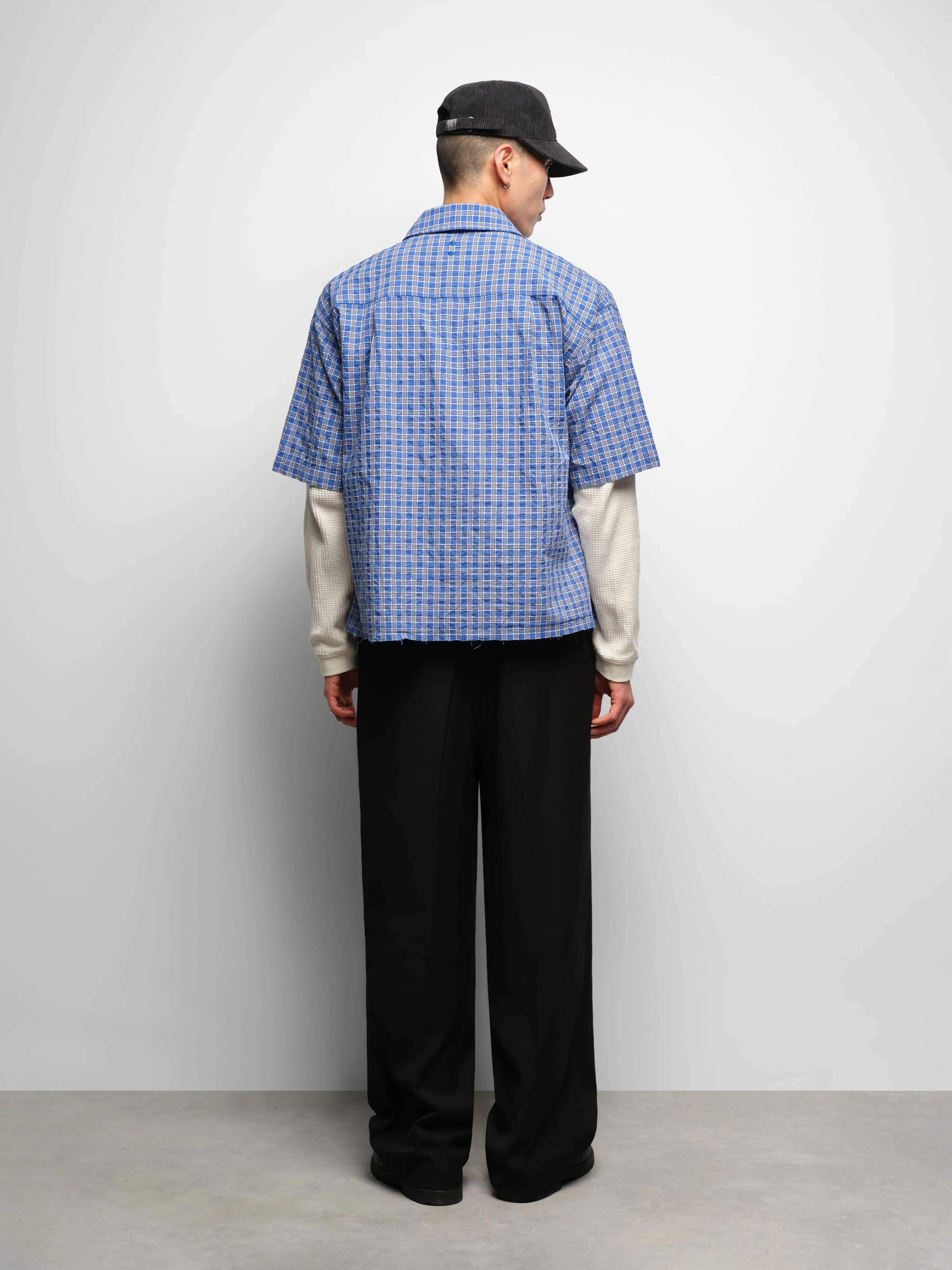 raw hem short sleeve check shirt blue sold by about:blank product image thumbnail 3