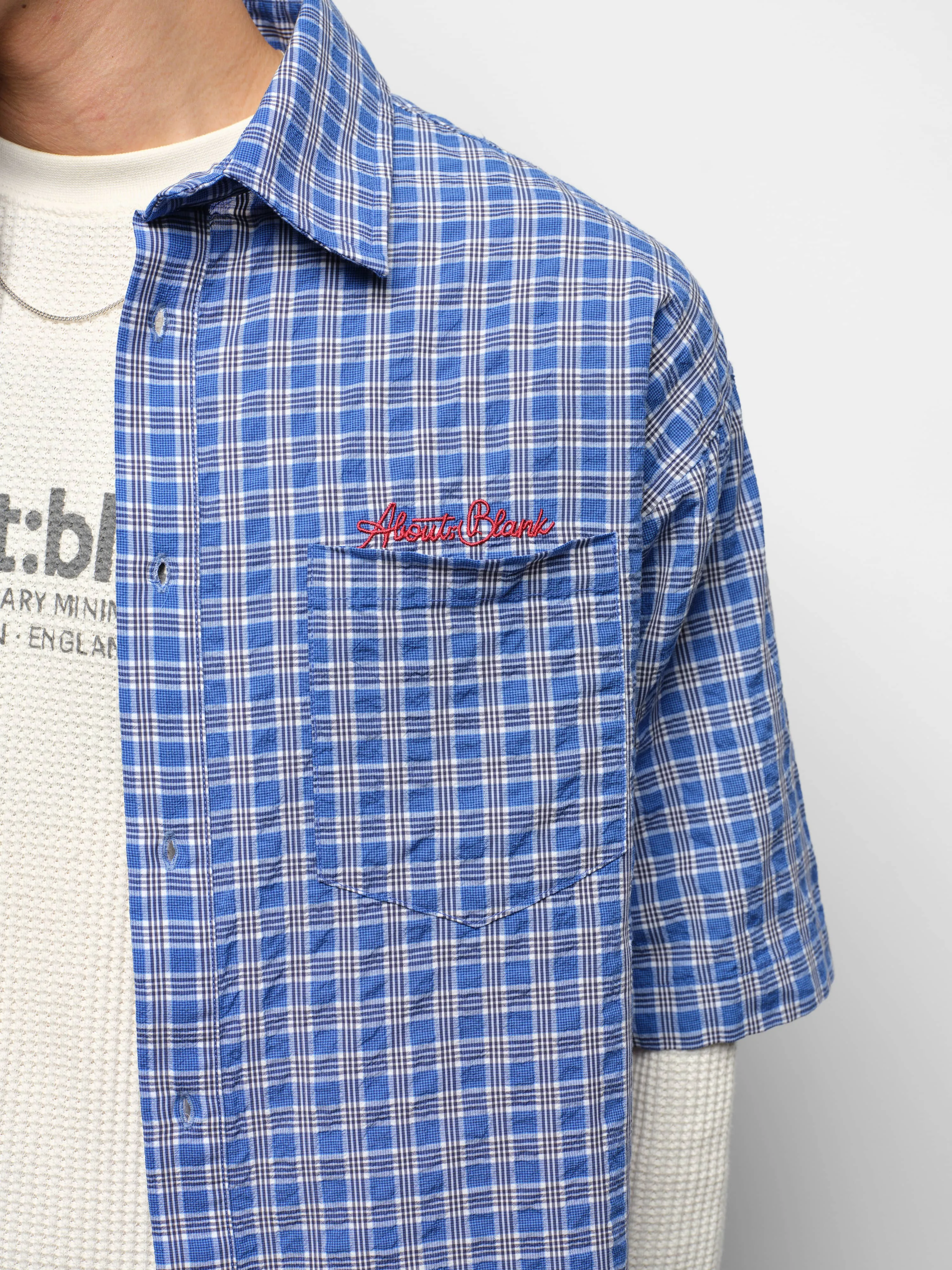 raw hem short sleeve check shirt blue sold by about:blank product image thumbnail 5