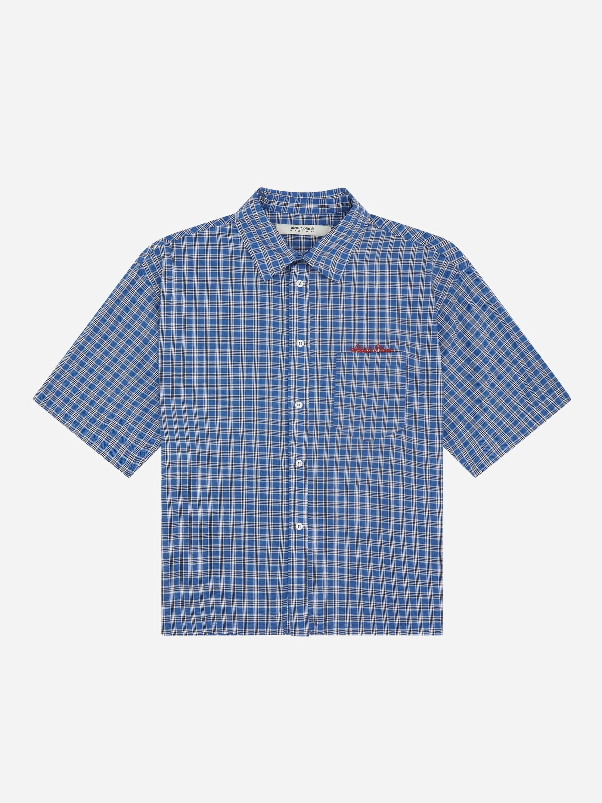 raw hem short sleeve check shirt blue sold by about:blank