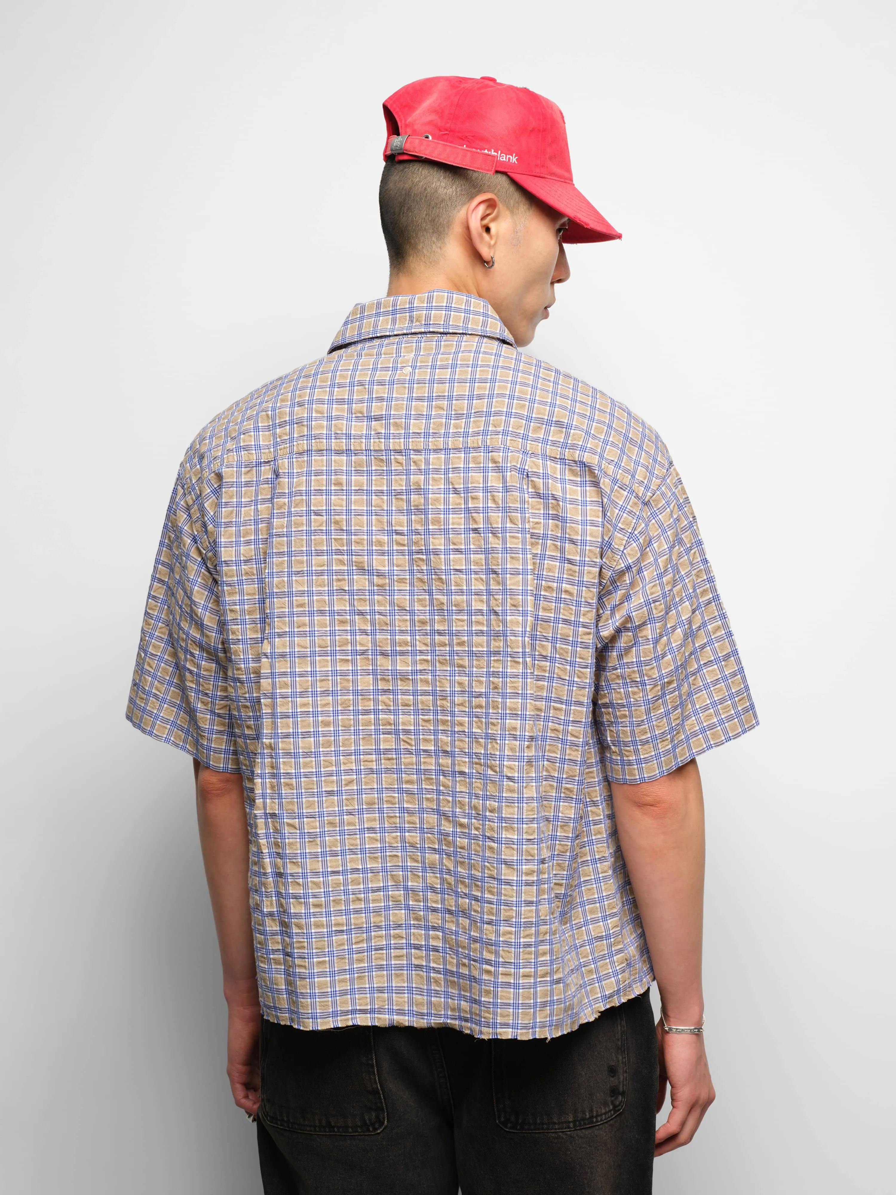 raw hem short sleeve check shirt tan sold by about:blank product image thumbnail 5