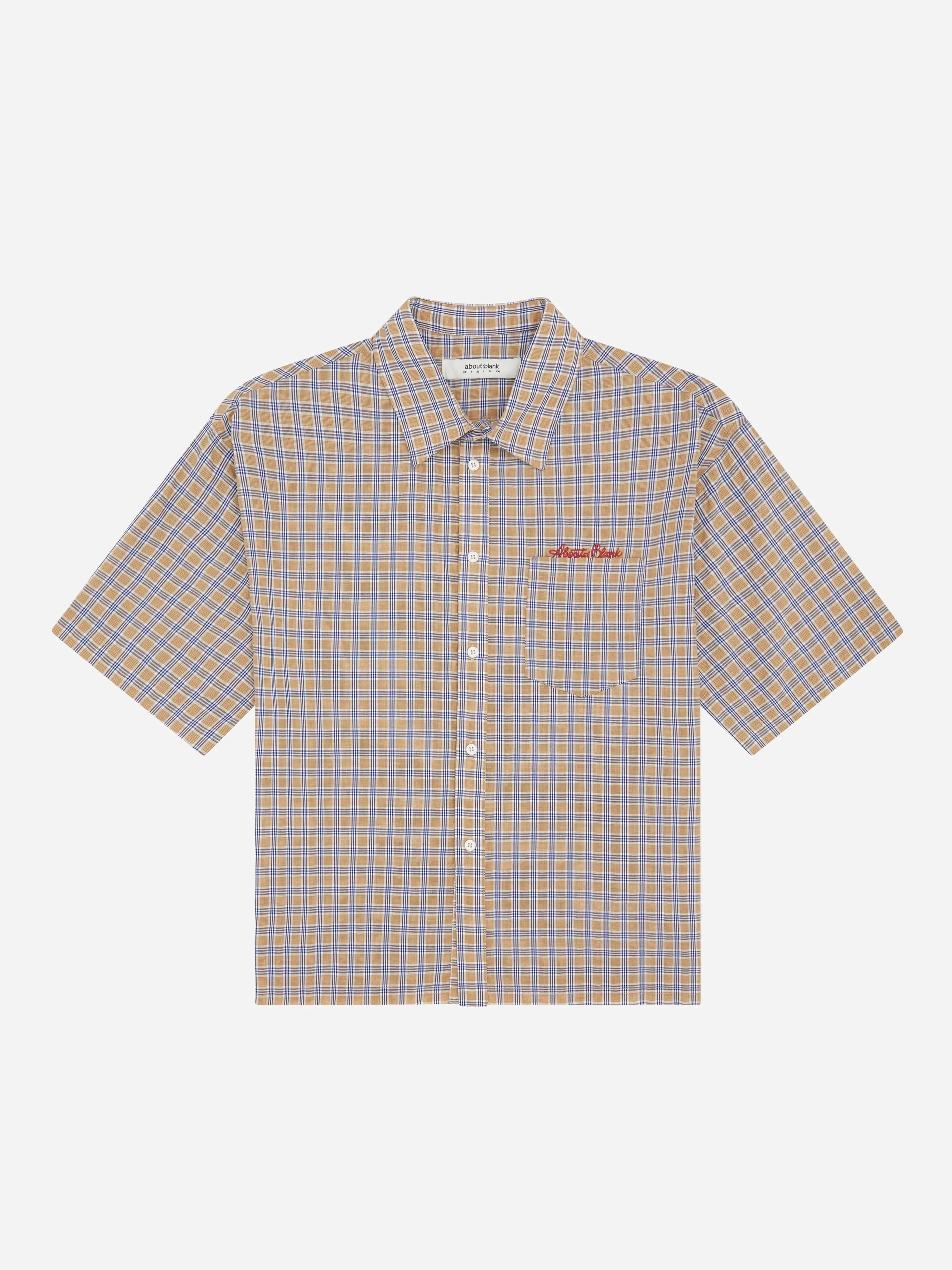 raw hem short sleeve check shirt tan sold by about:blank