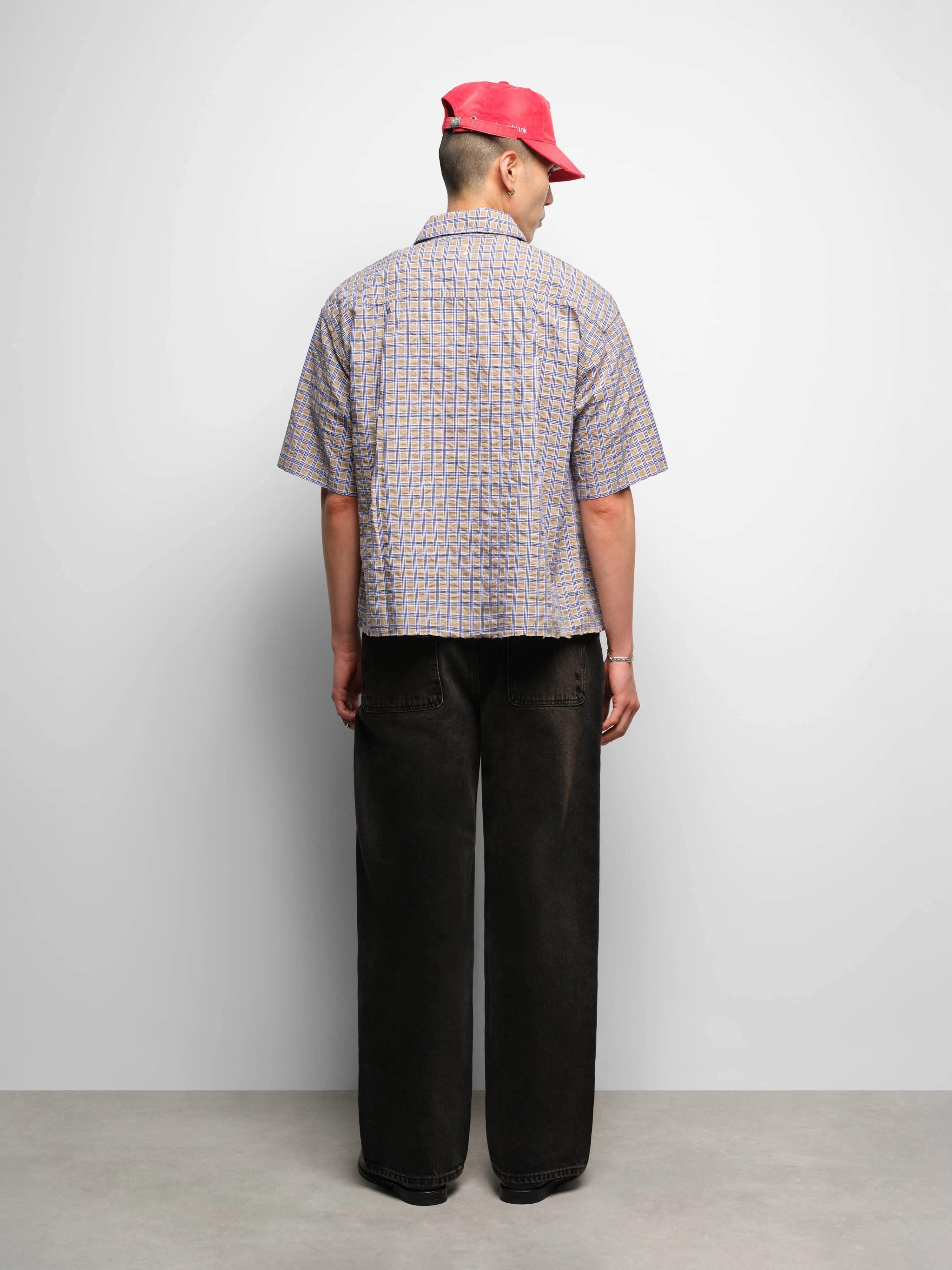 raw hem short sleeve check shirt tan sold by about:blank product image thumbnail 3