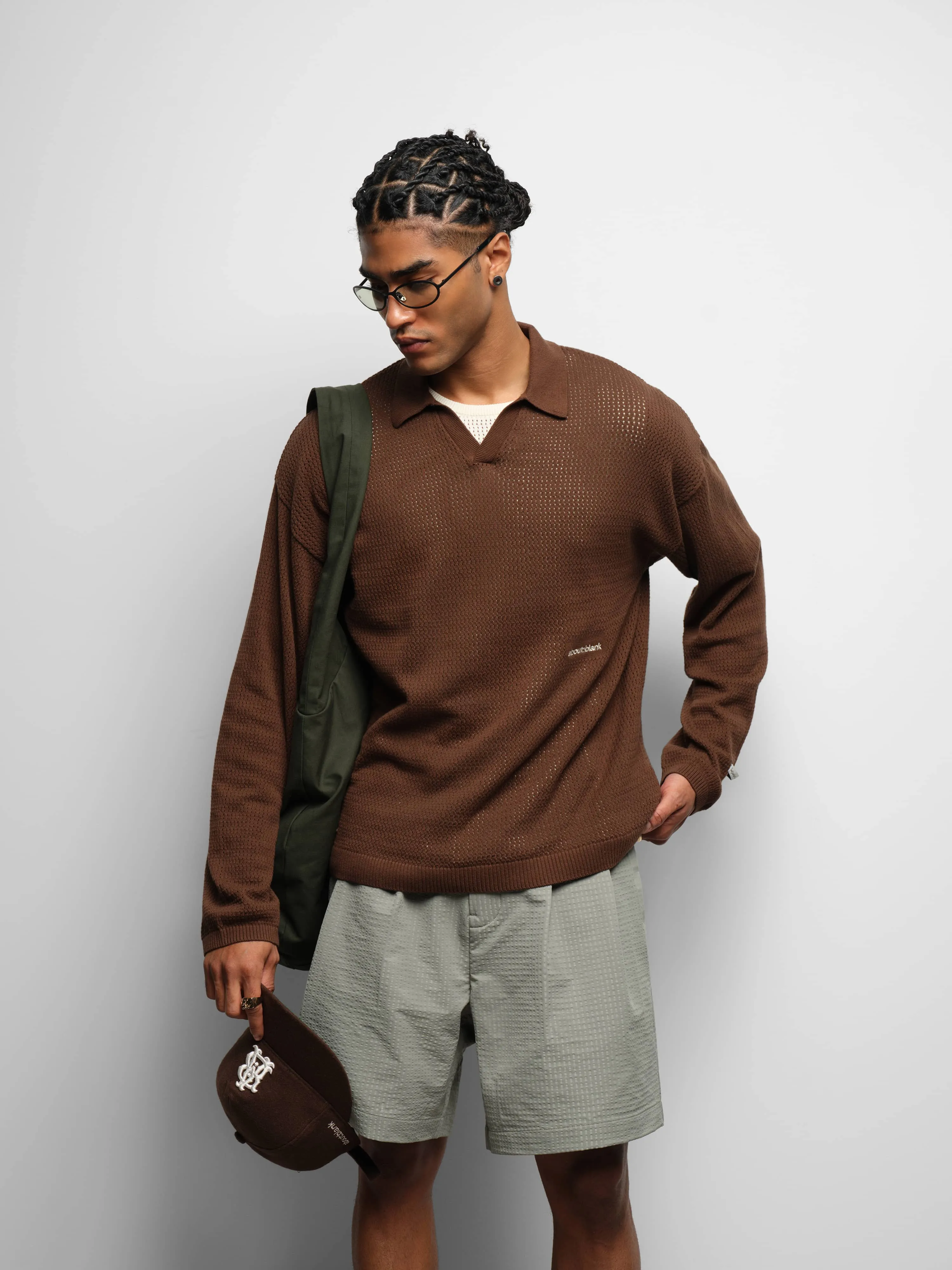 resort long sleeve knit polo brown sold by about:blank product image thumbnail 5