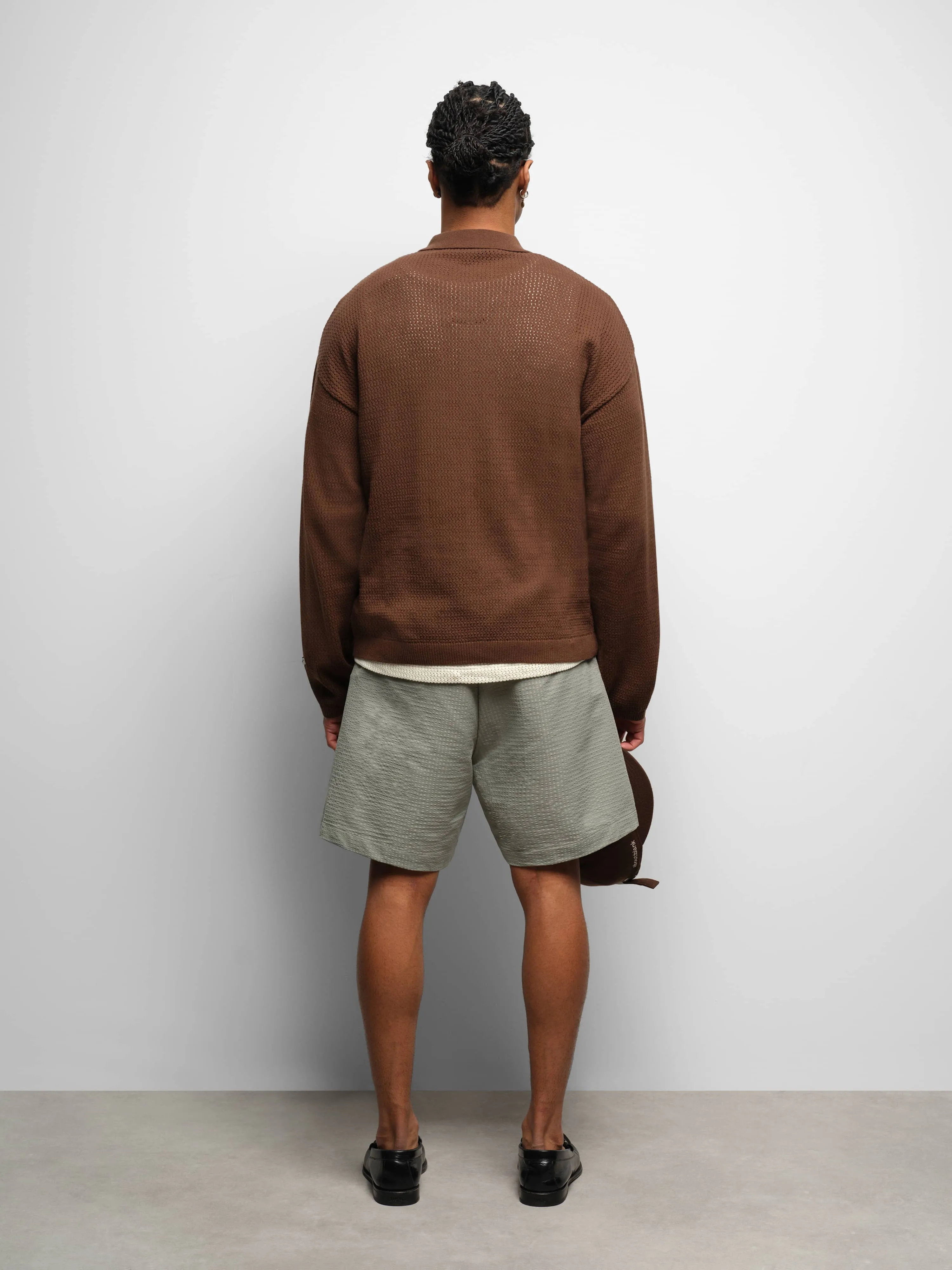 resort long sleeve knit polo brown sold by about:blank product image thumbnail 3