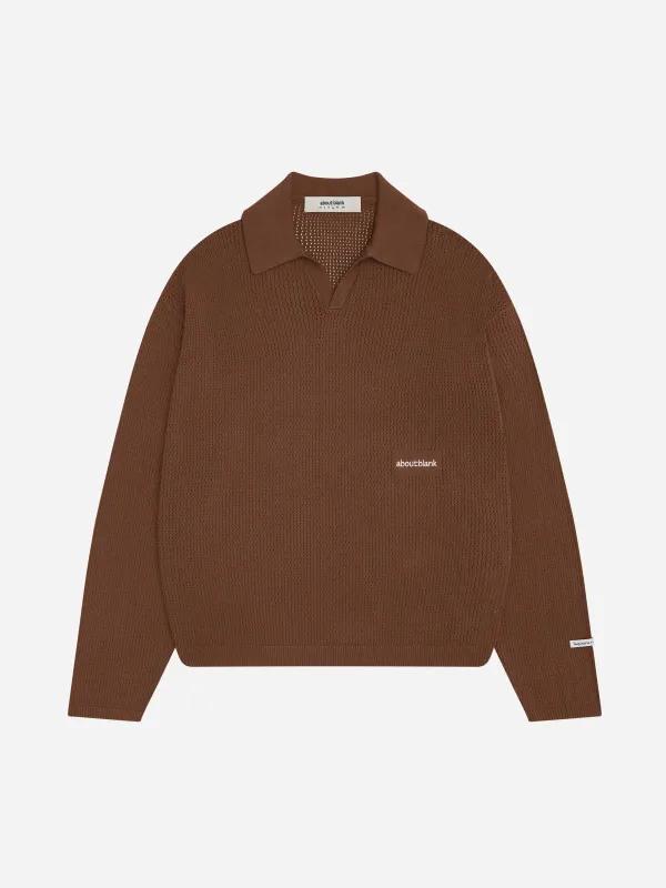 resort long sleeve knit polo brown made by about:blank