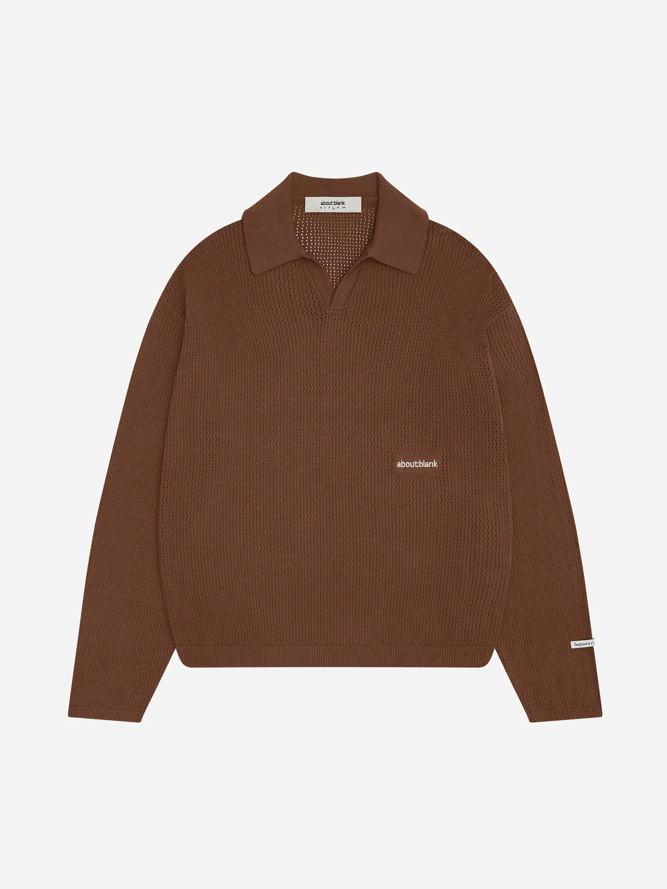 resort long sleeve knit polo brown sold by about:blank