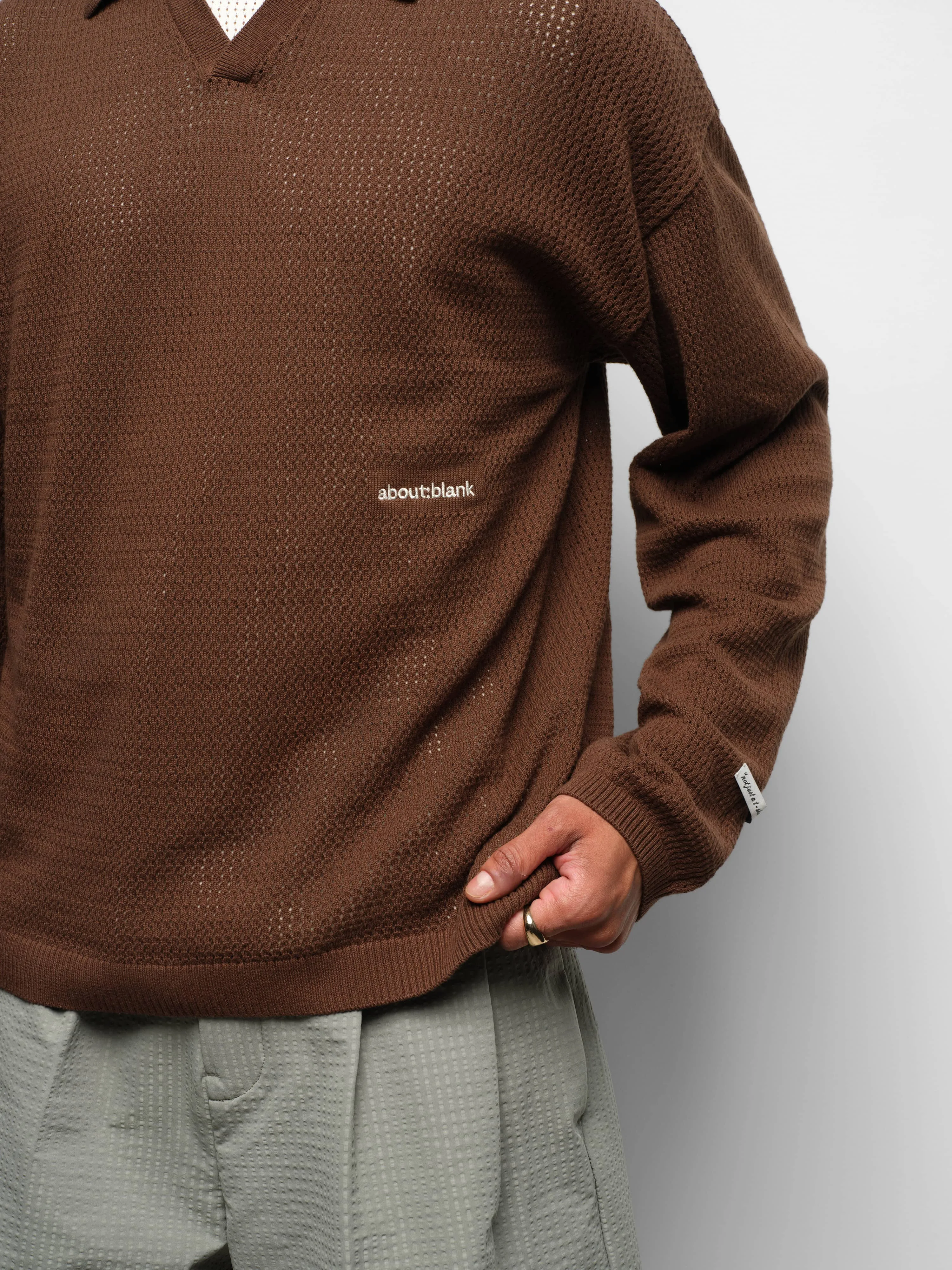 resort long sleeve knit polo brown sold by about:blank product image thumbnail 4