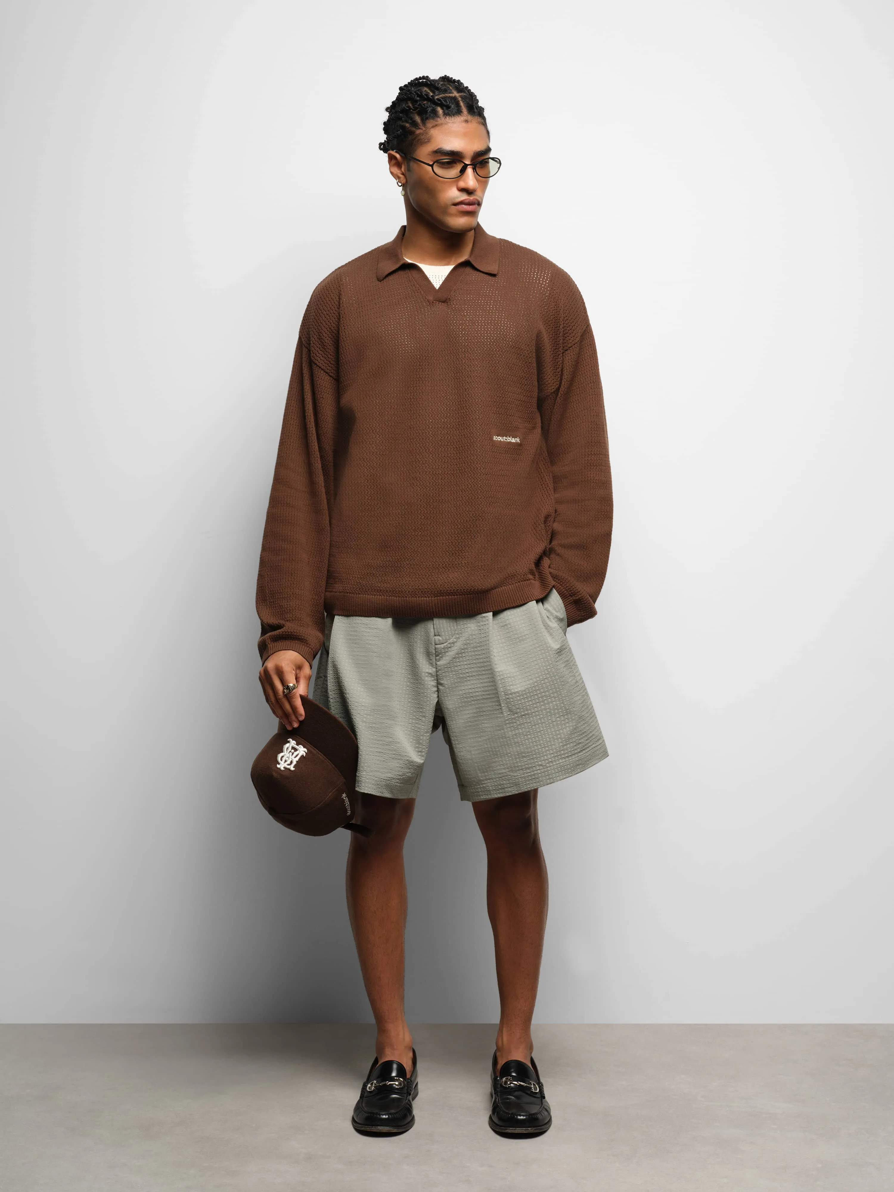resort long sleeve knit polo brown sold by about:blank product image thumbnail 2