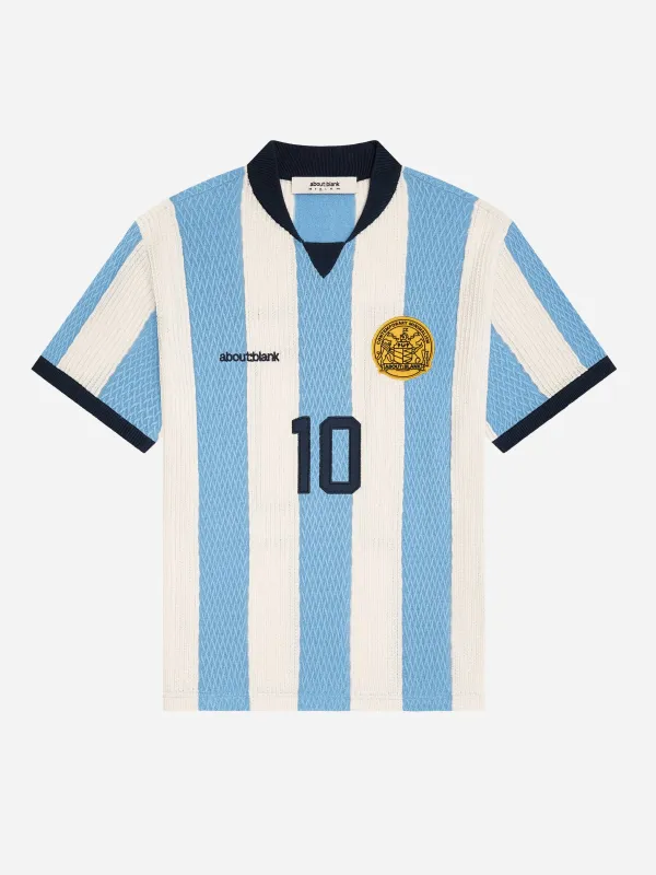 knitted football shirt blue/white made by about:blank