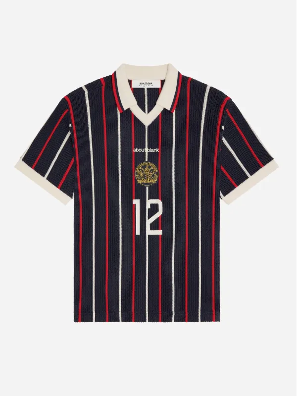 knitted football shirt navy/red/white made by about:blank