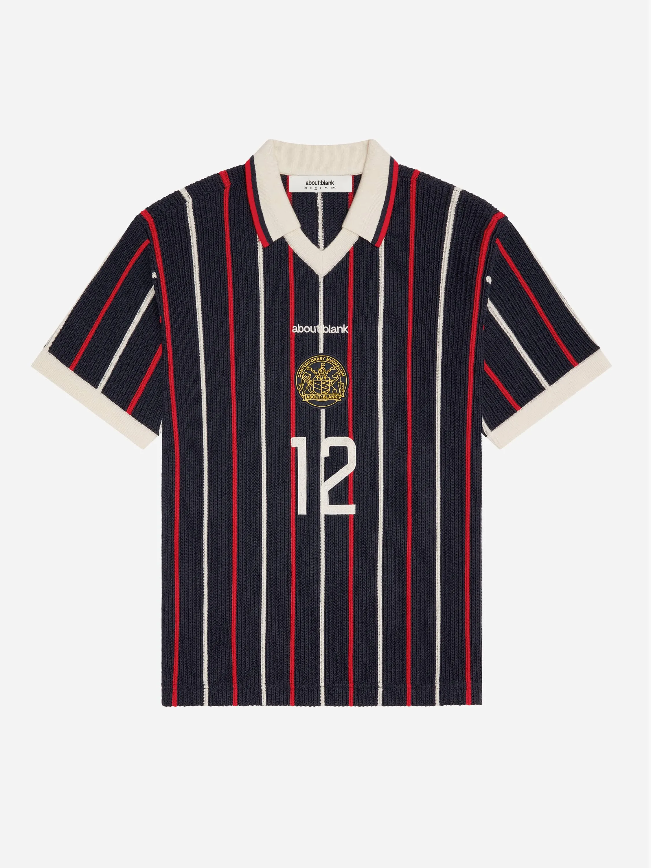 knitted football shirt navy/red/white sold by about:blank