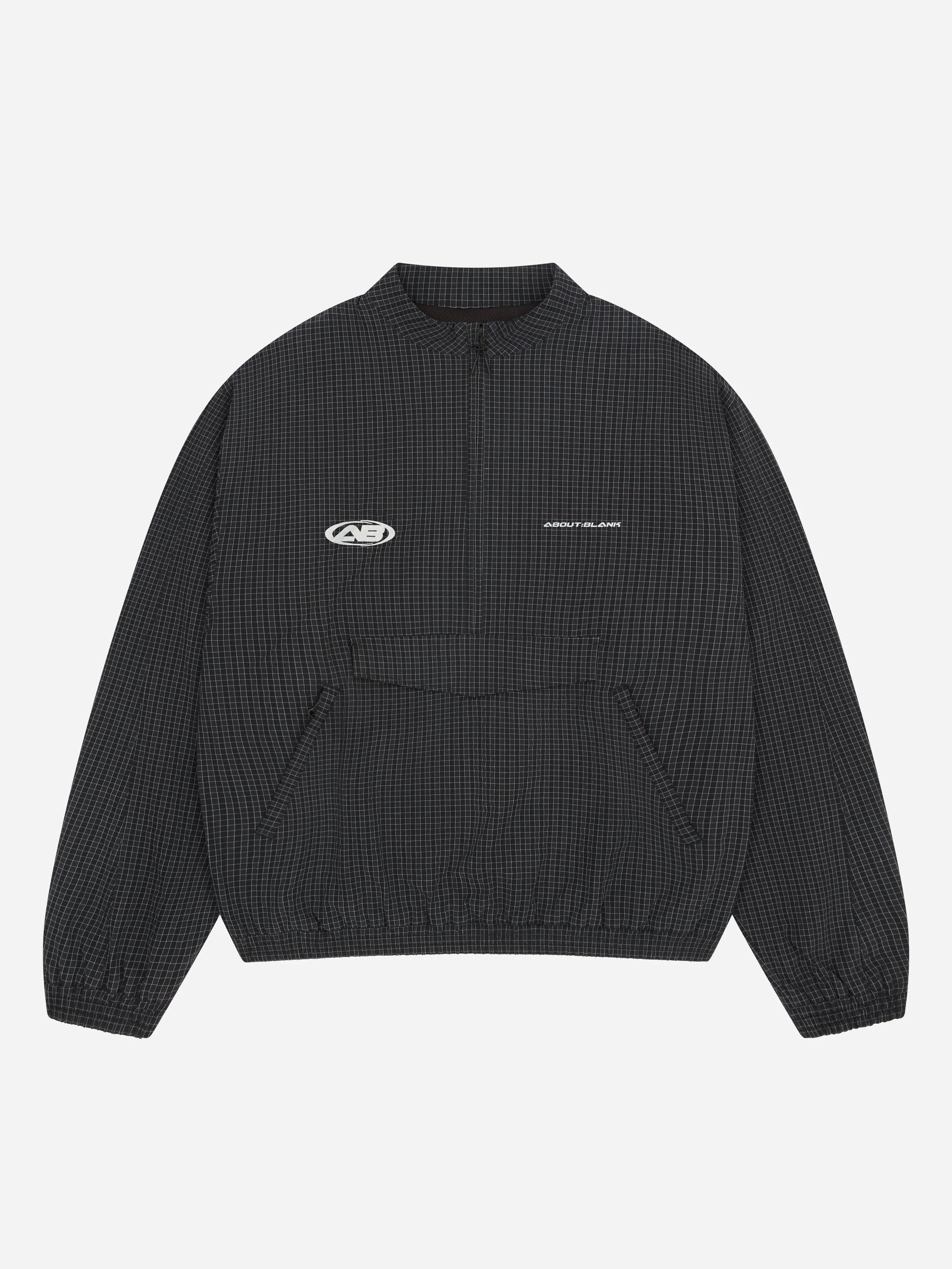 overhead oblique jacket navy check sold by about:blank