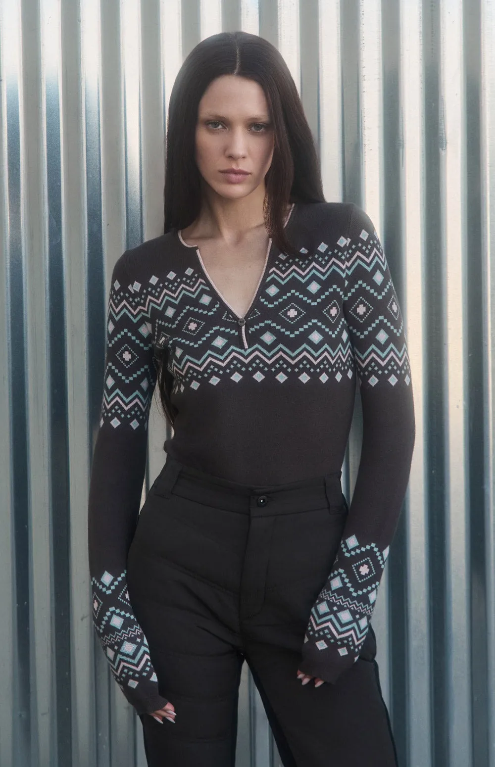 Yvette II Henley Sweater | Coffee sold by Alp N Rock