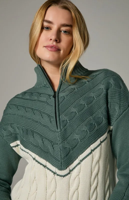 Jordan 1/2 Zip Cable Knit Sweater | Eucalyptus sold by Alp N Rock